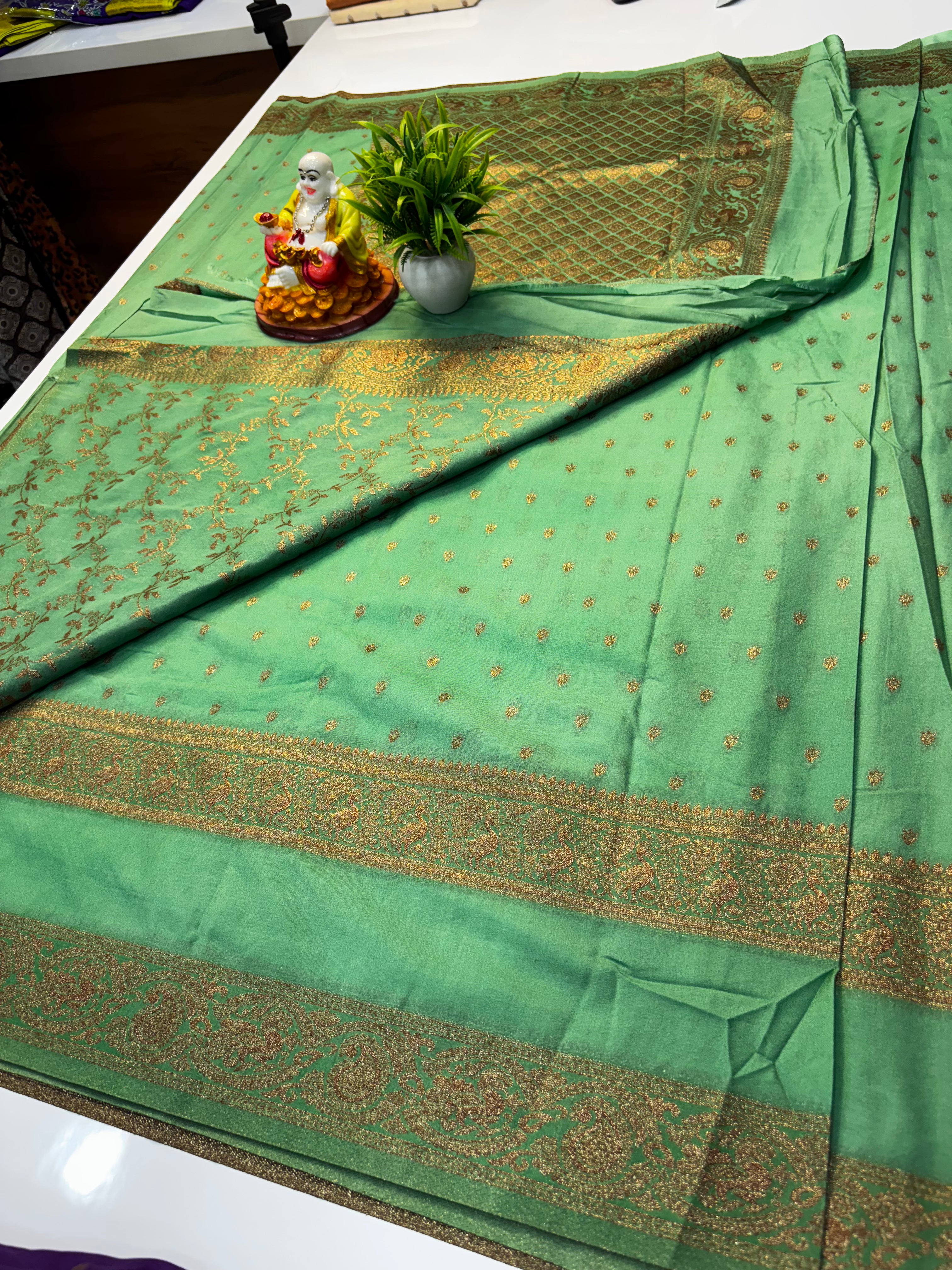 Premium Khaddi Georgette Saree with Rich Pallu & Meenakari Design Blouse
