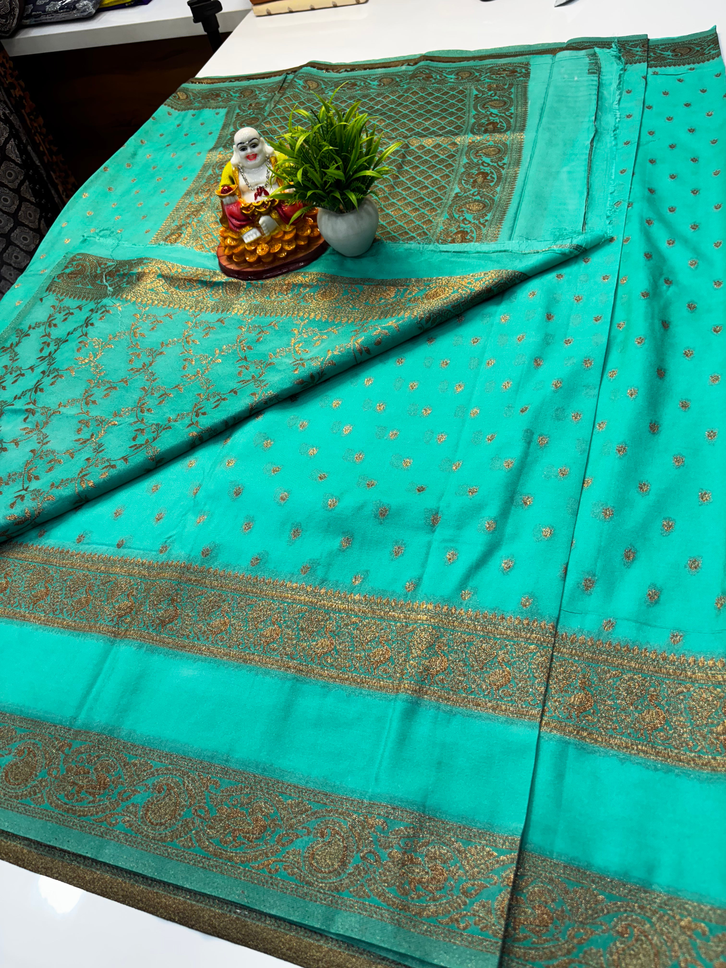 Premium Khaddi Georgette Saree with Rich Pallu & Meenakari Design Blouse