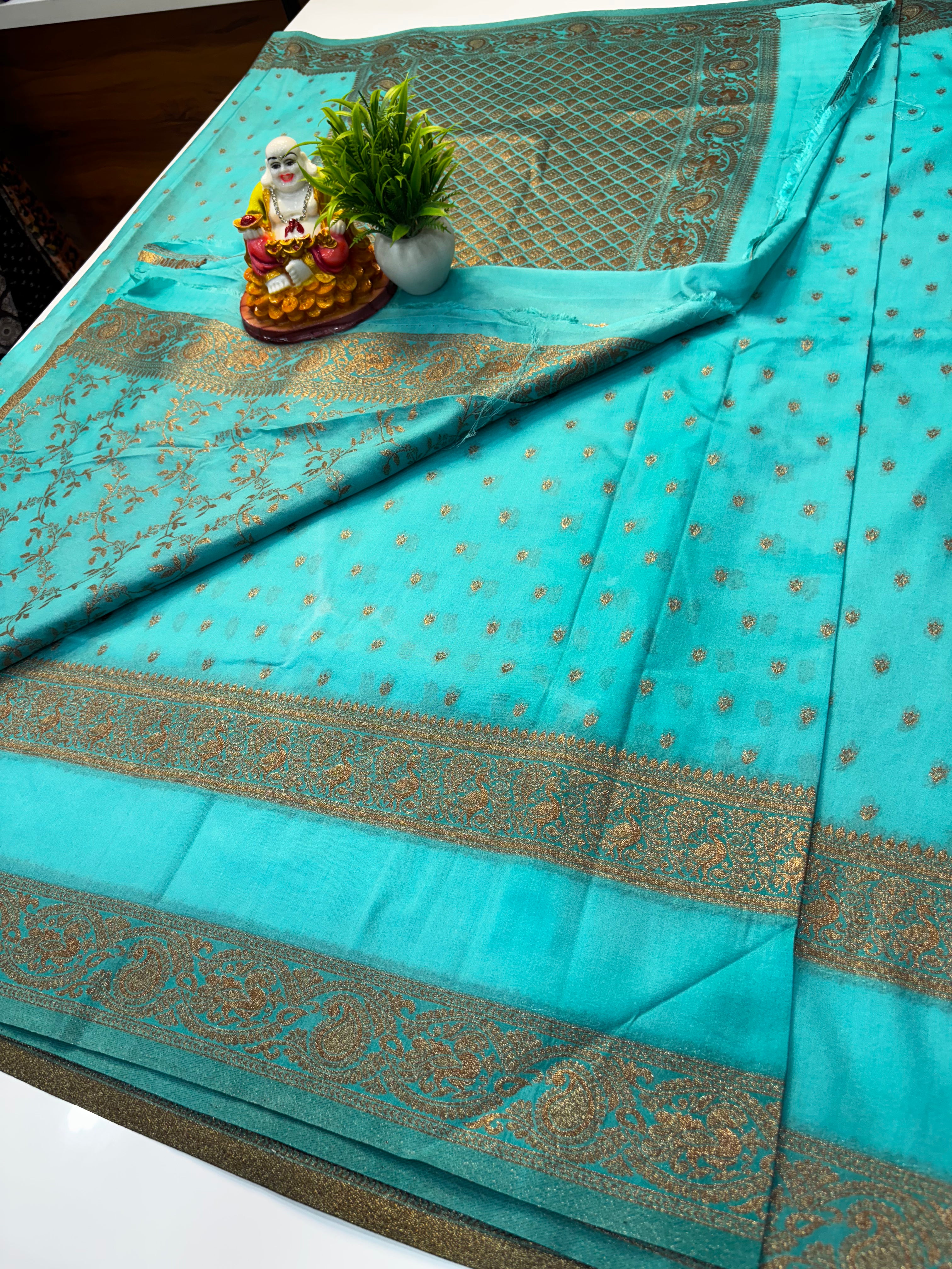 Premium Khaddi Georgette Saree with Rich Pallu & Meenakari Design Blouse