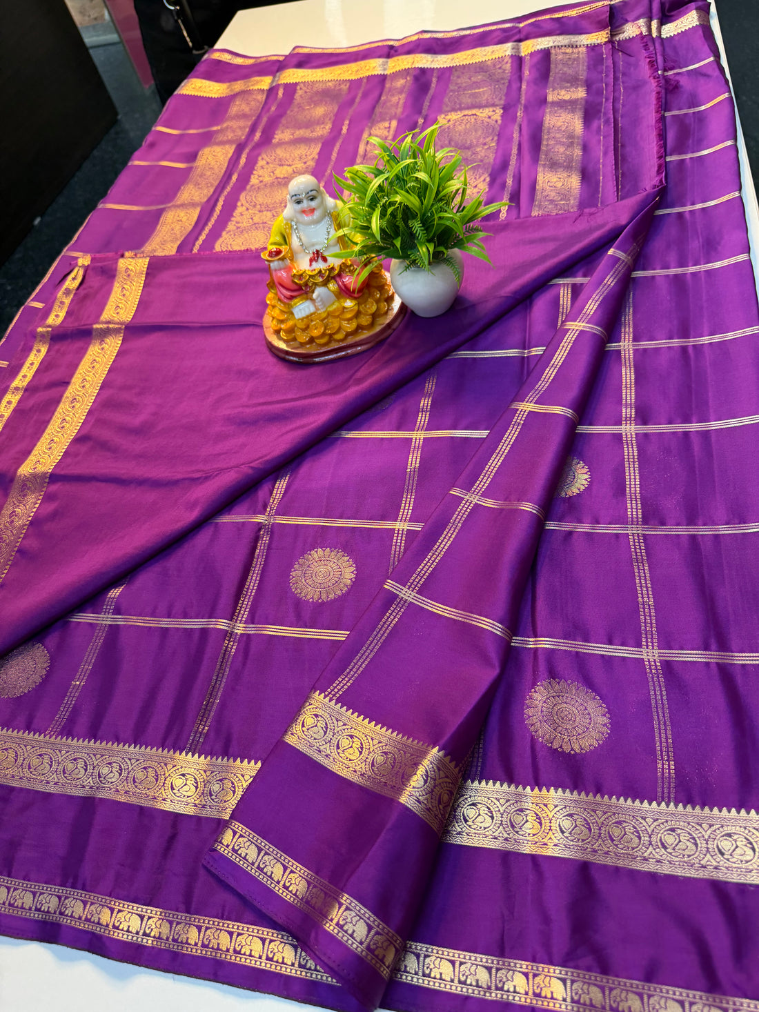 Premium Mysore Crepe Silk Saree with Checks & Buttas | Rich Pallu……