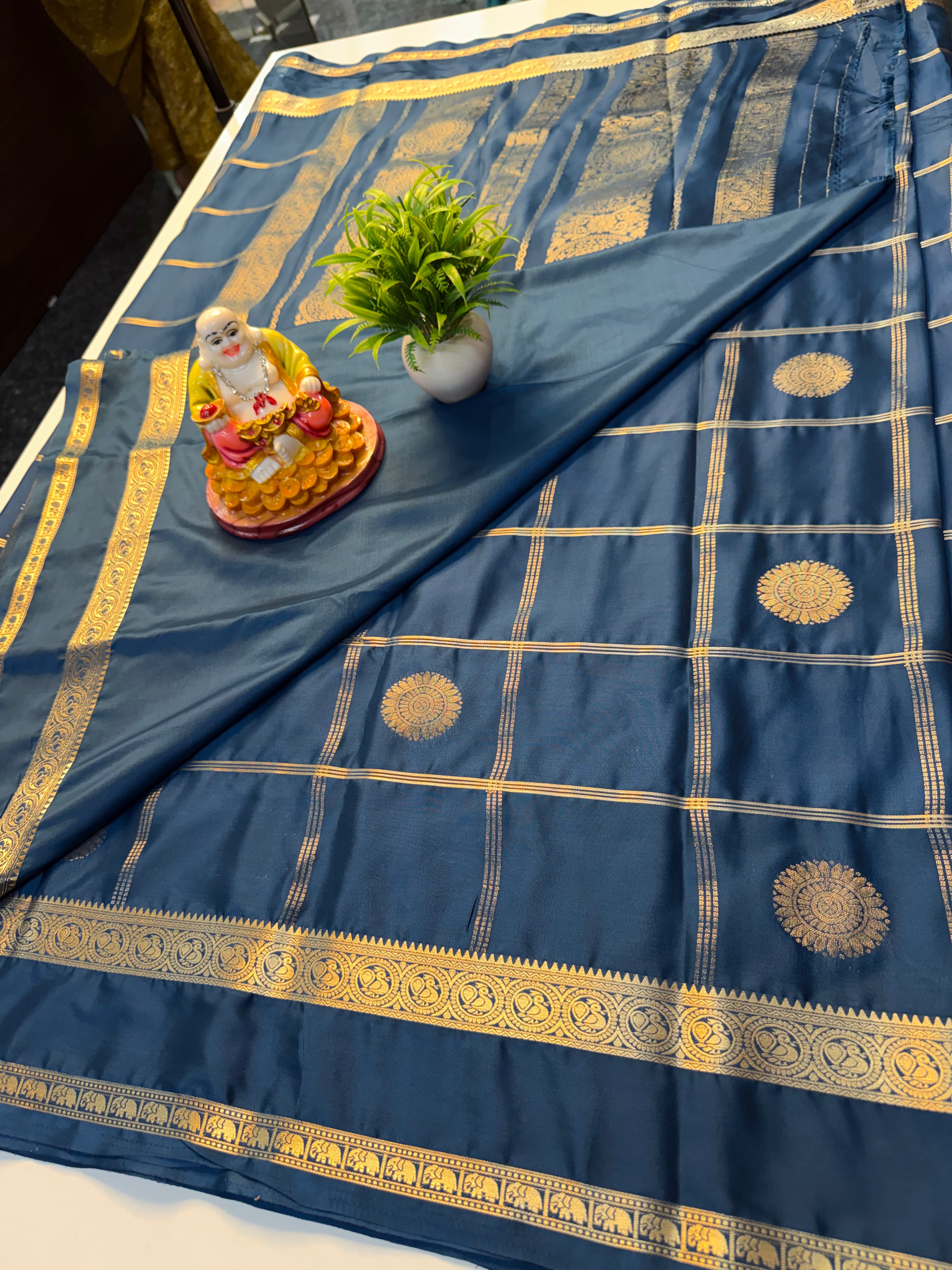 Premium Mysore Crepe Silk Saree with Checks & Buttas | Rich Pallu……