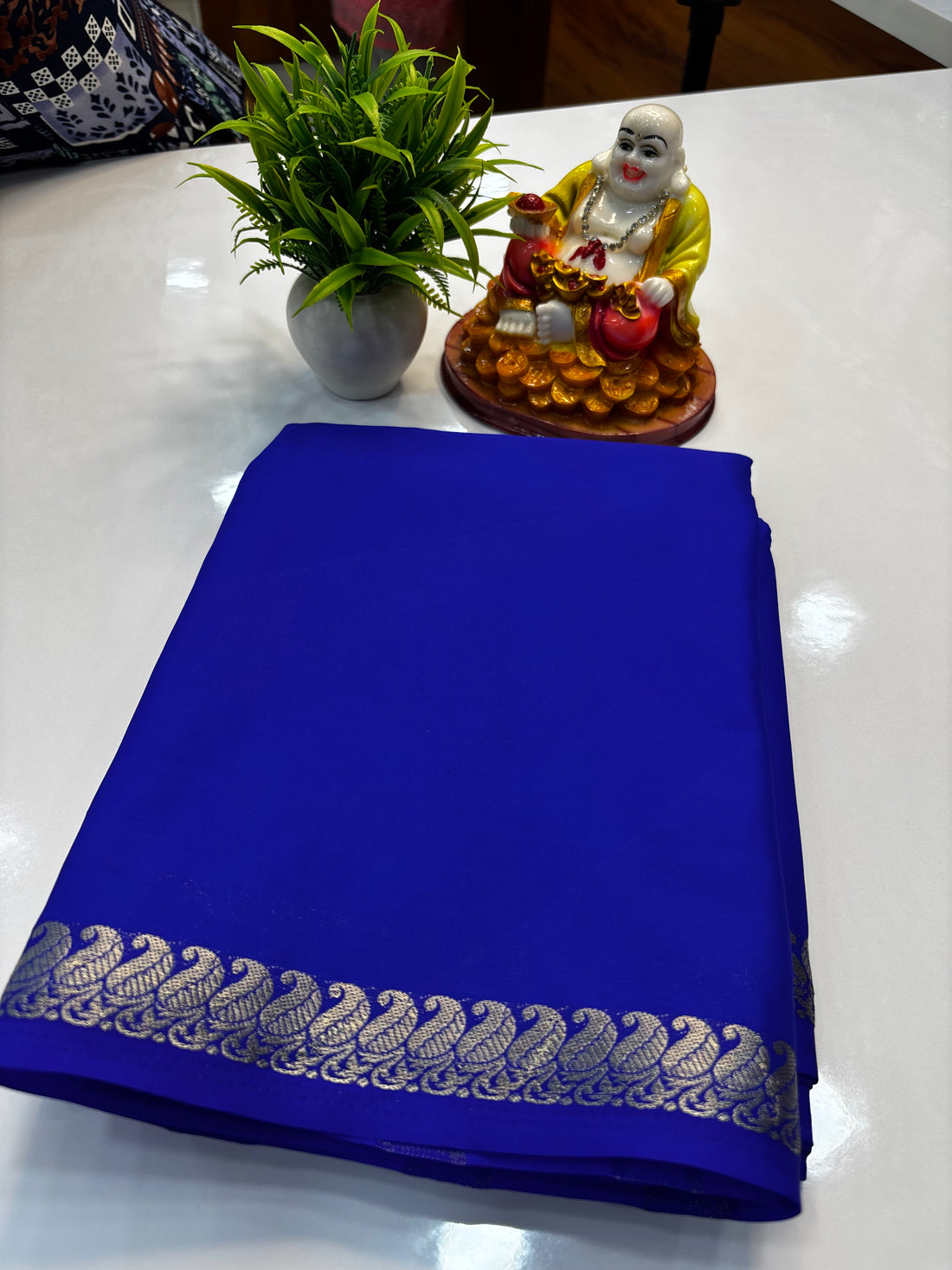 Premium Mysore Crepe Silk Saree with Mango Border & Chit Pallu | Padmavathi Silks