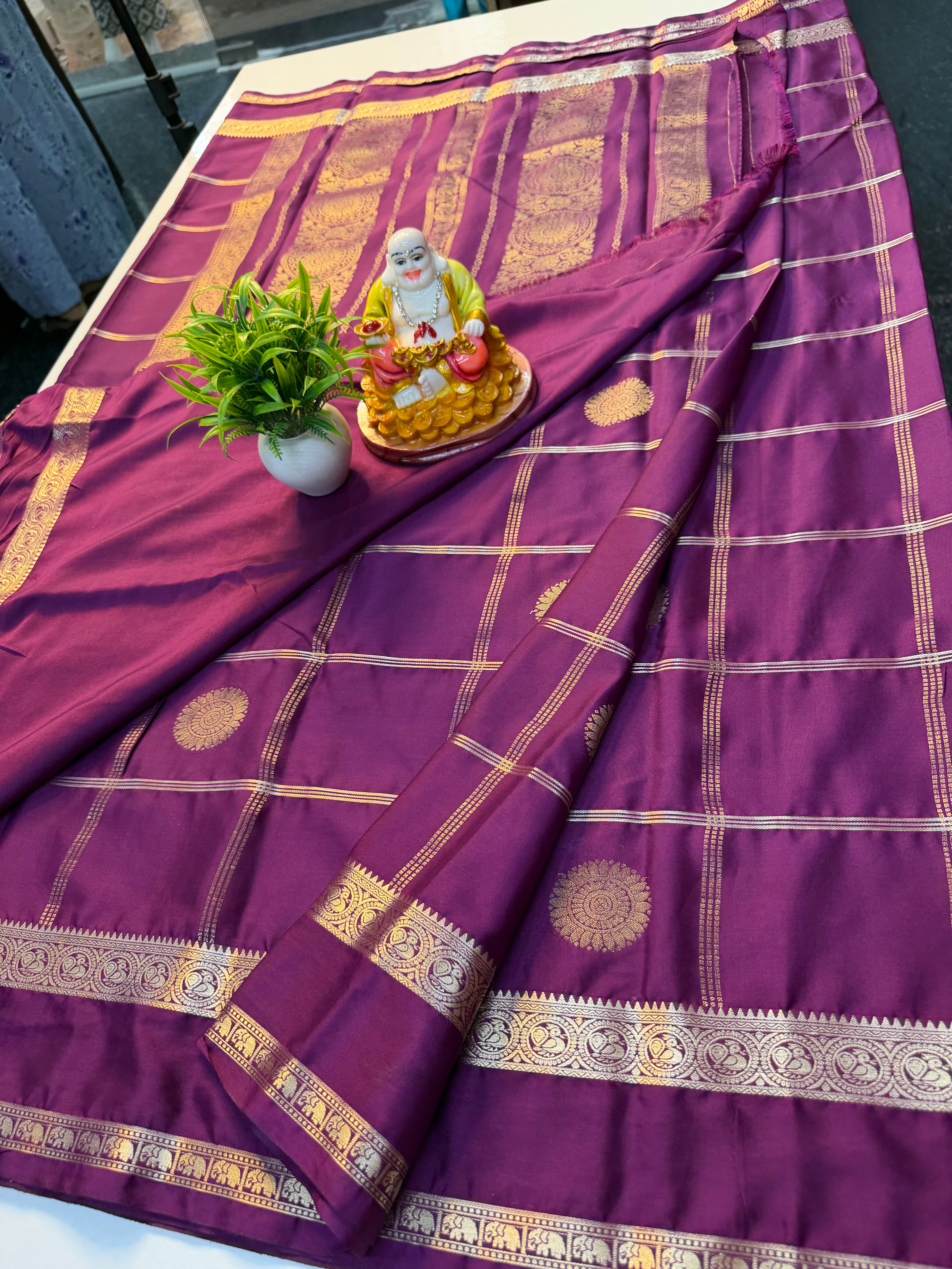 Premium Mysore Crepe Silk Saree with Checks & Buttas | Rich Pallu……
