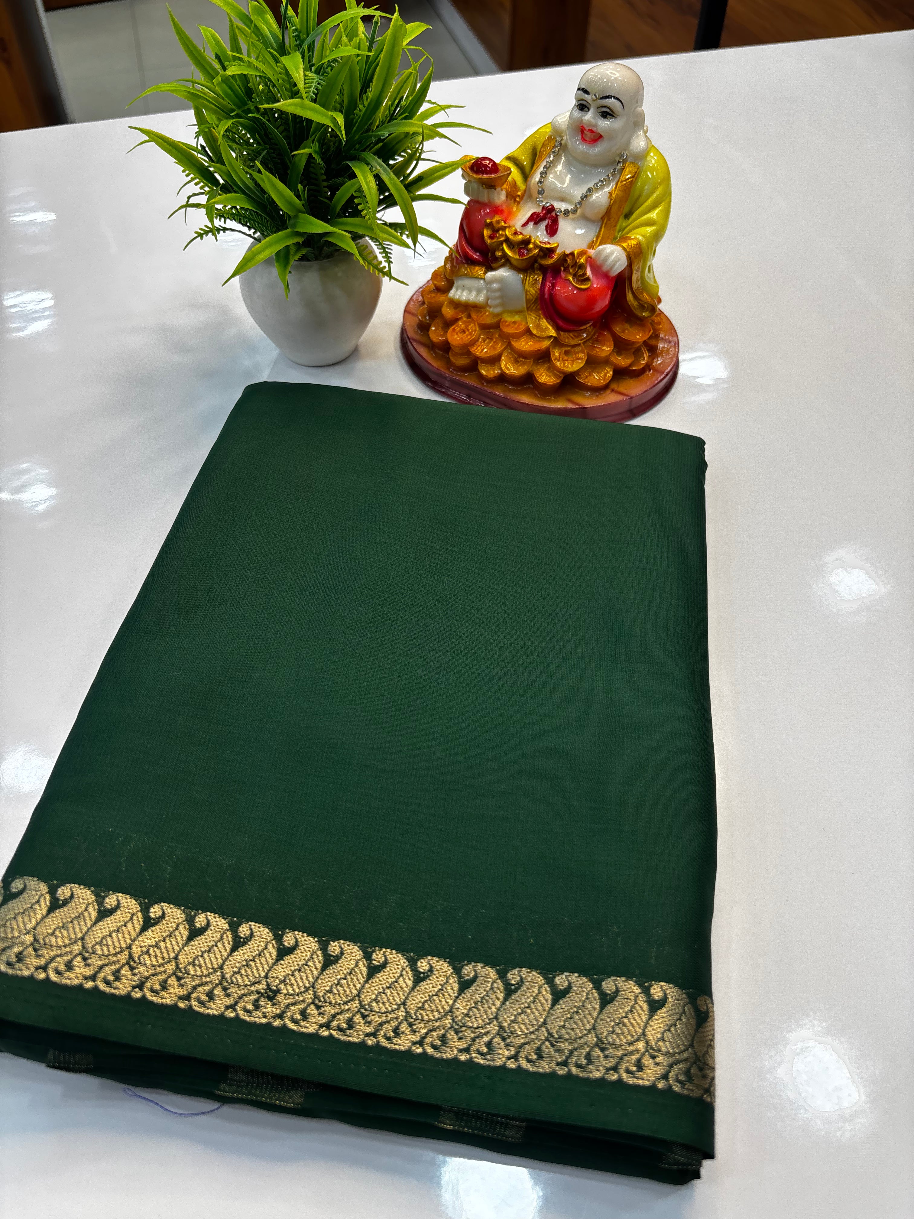 Premium Mysore Crepe Silk Saree with Mango Border & Chit Pallu | Padmavathi Silks