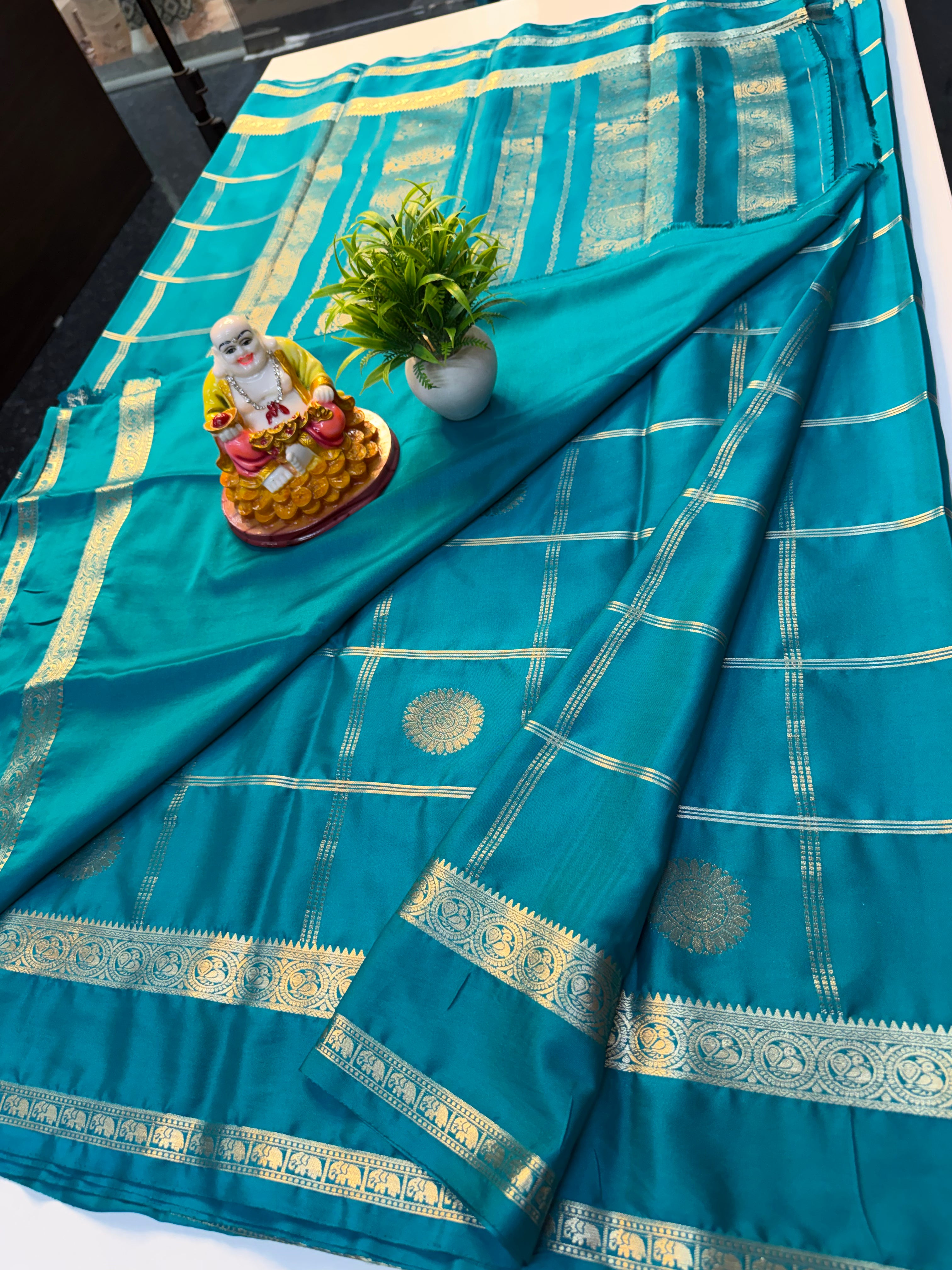 Premium Mysore Crepe Silk Saree with Checks & Buttas | Rich Pallu……
