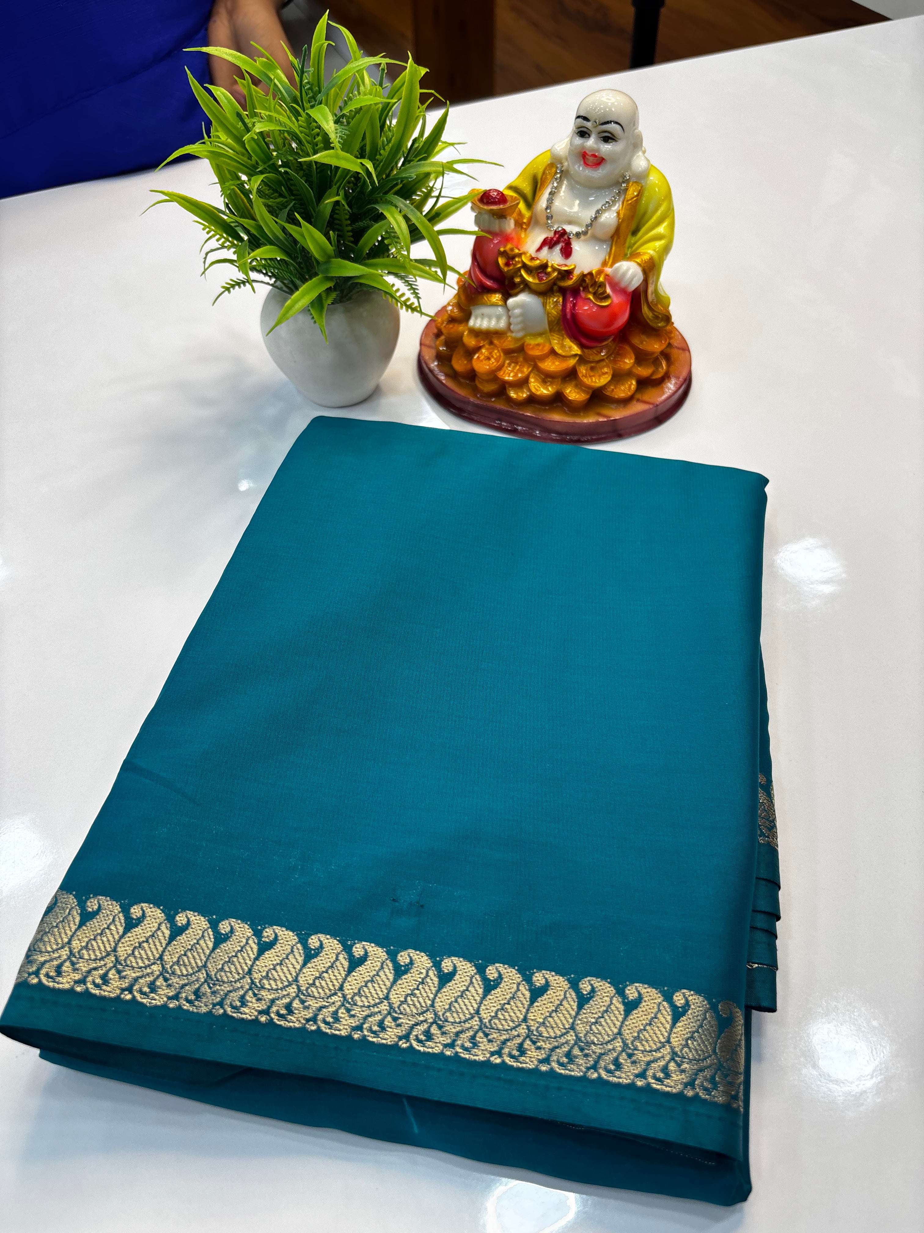 Premium Mysore Crepe Silk Saree with Mango Border & Chit Pallu | Padmavathi Silks