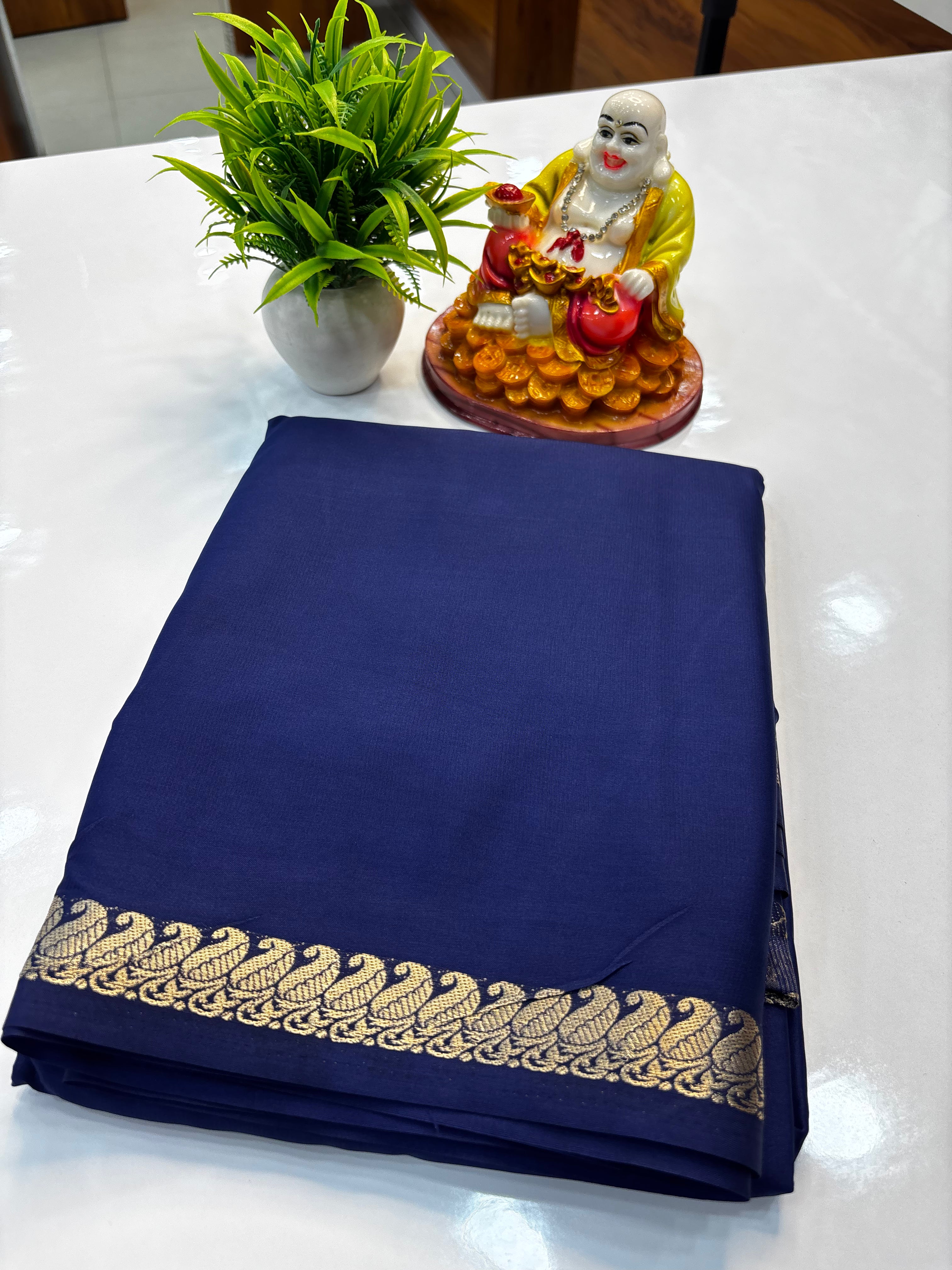 Premium Mysore Crepe Silk Saree with Mango Border & Chit Pallu | Padmavathi Silks