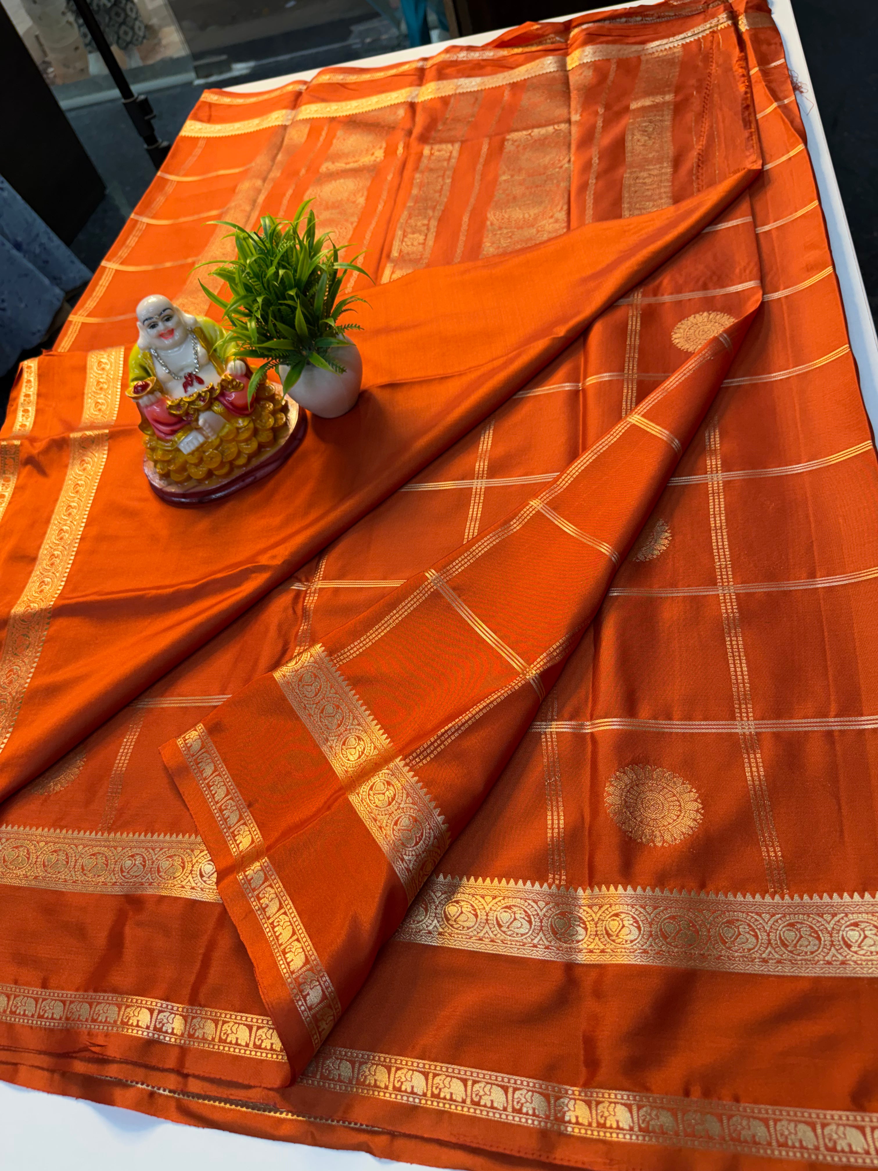 Premium Mysore Crepe Silk Saree with Checks & Buttas | Rich Pallu……