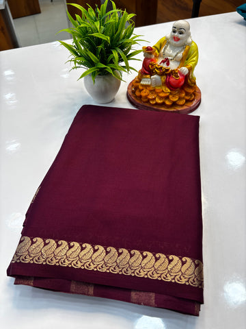 Premium Mysore Crepe Silk Saree with Mango Border & Chit Pallu | Padmavathi Silks