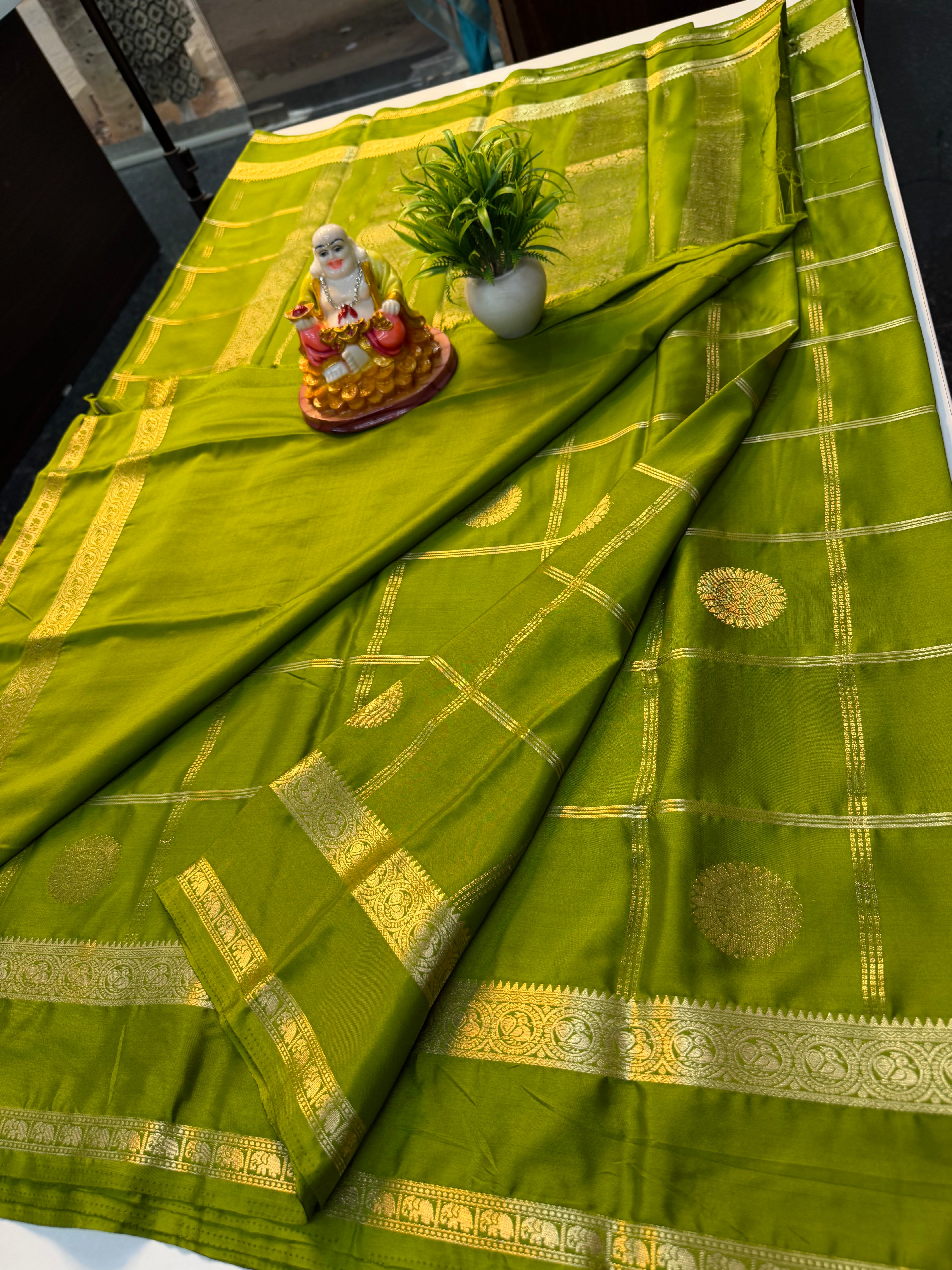 Premium Mysore Crepe Silk Saree with Checks & Buttas | Rich Pallu……