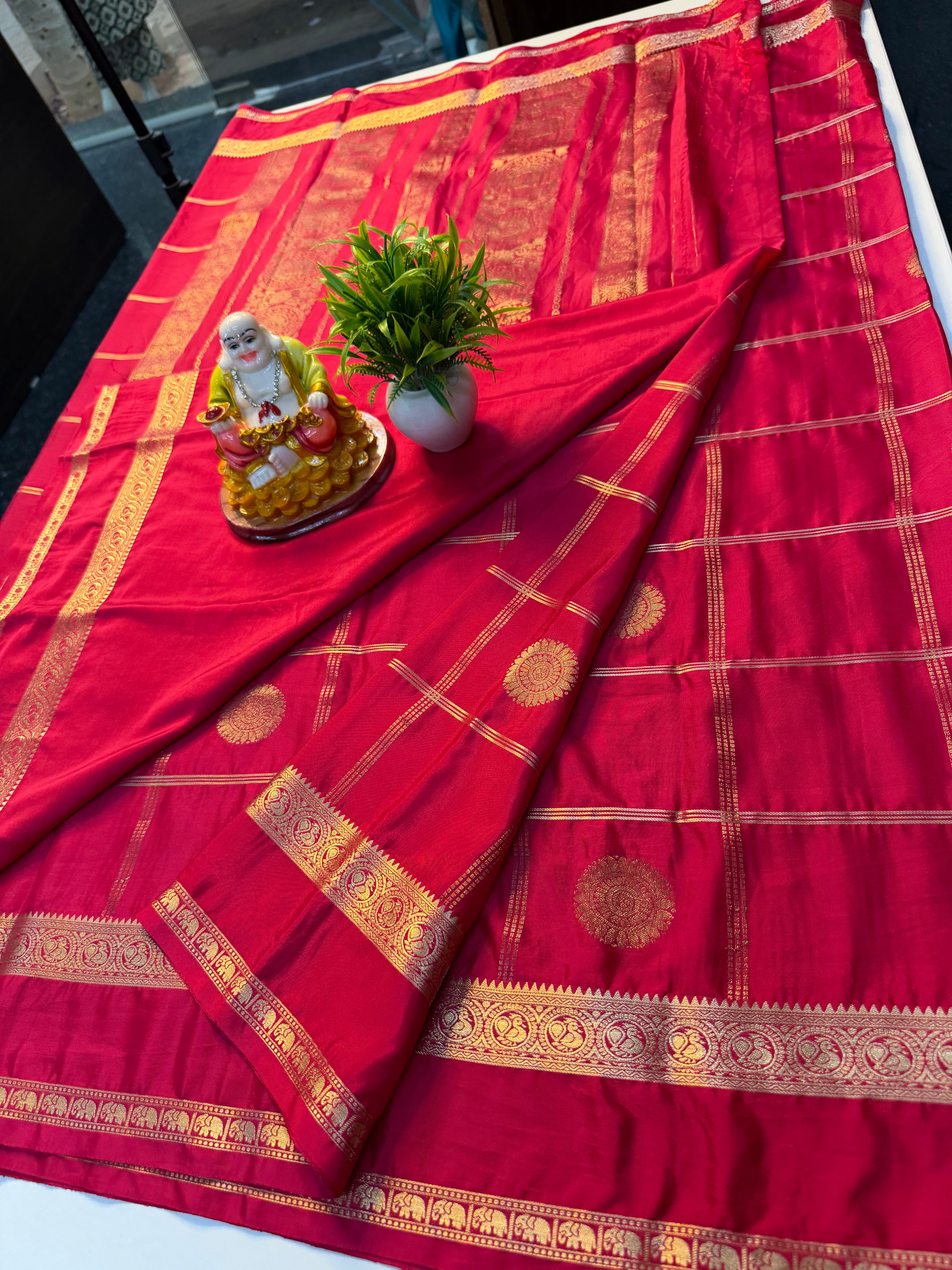 Premium Mysore Crepe Silk Saree with Checks & Buttas | Rich Pallu……