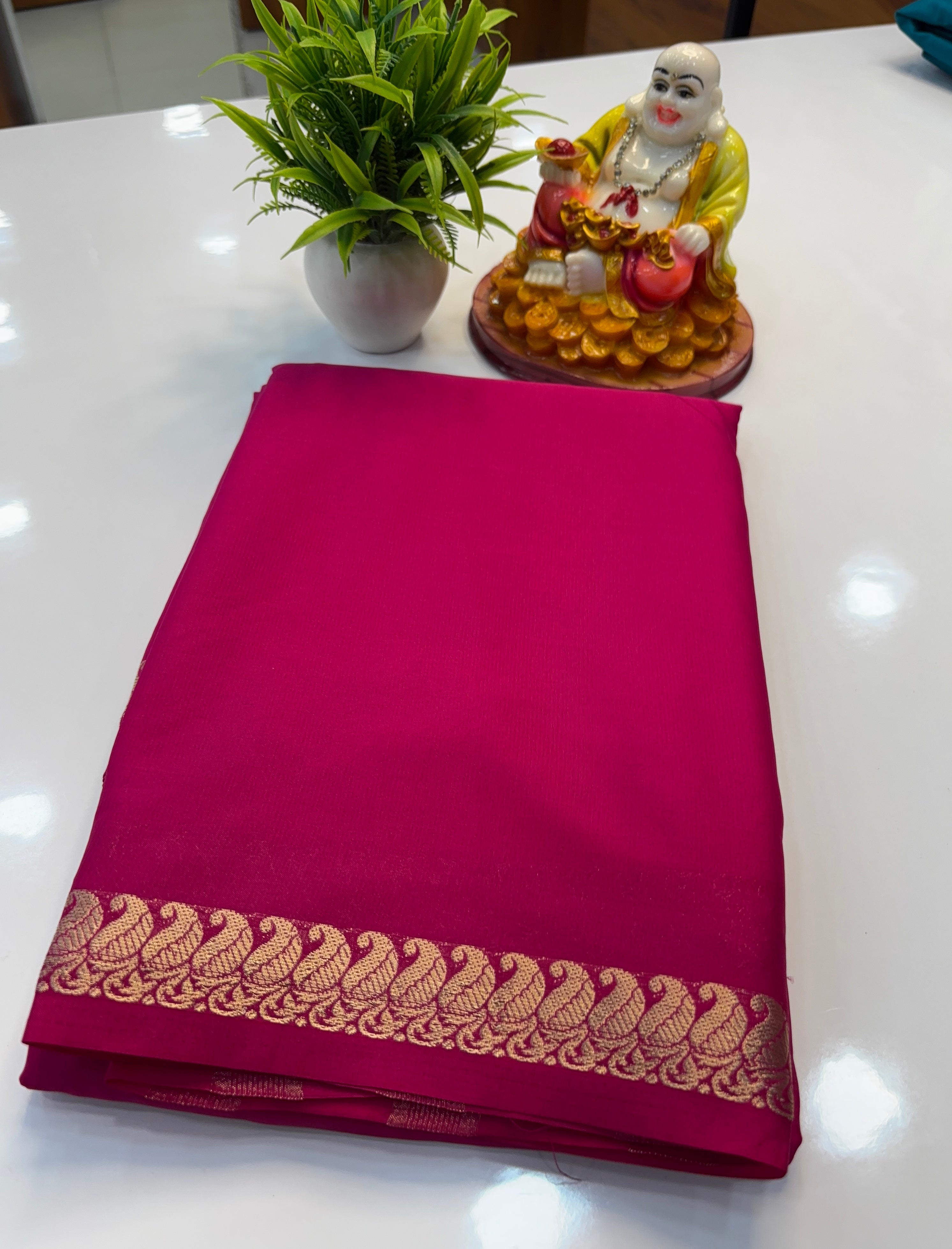 Premium Mysore Crepe Silk Saree with Mango Border & Chit Pallu | Padmavathi Silks