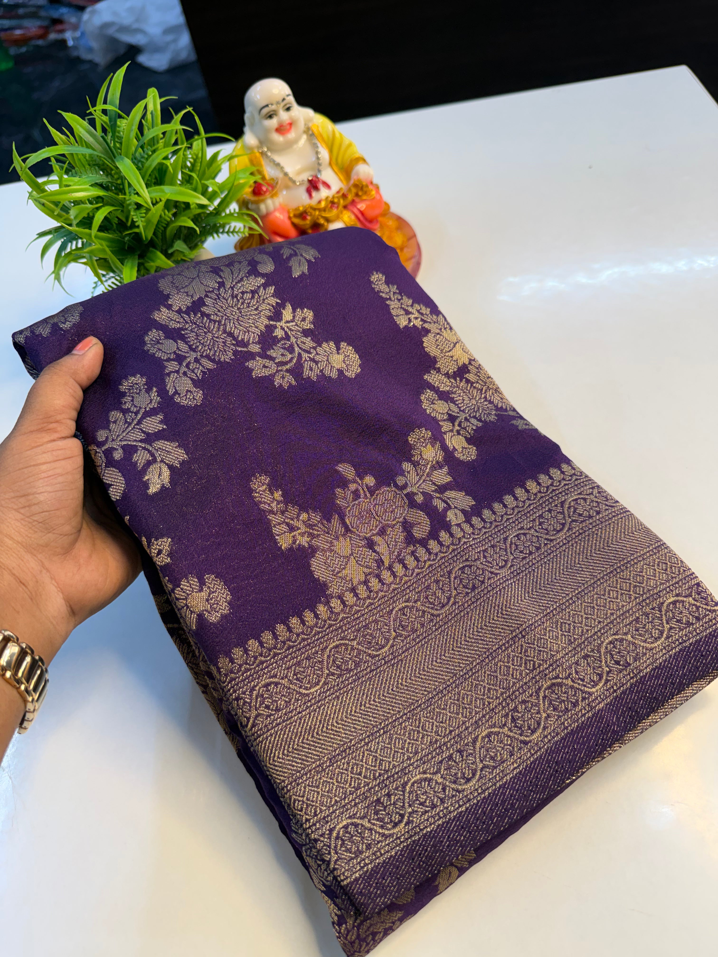 Jaal Pattern Georgette Saree with Rich Pallu &amp; Butta Blouse | Padmavathi Silks and Sare….