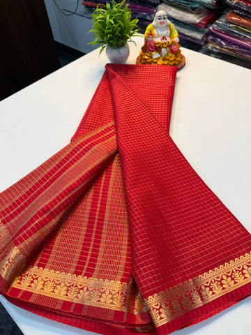 Premium Mysore Crepe Silk Saree with Checks Pattern…