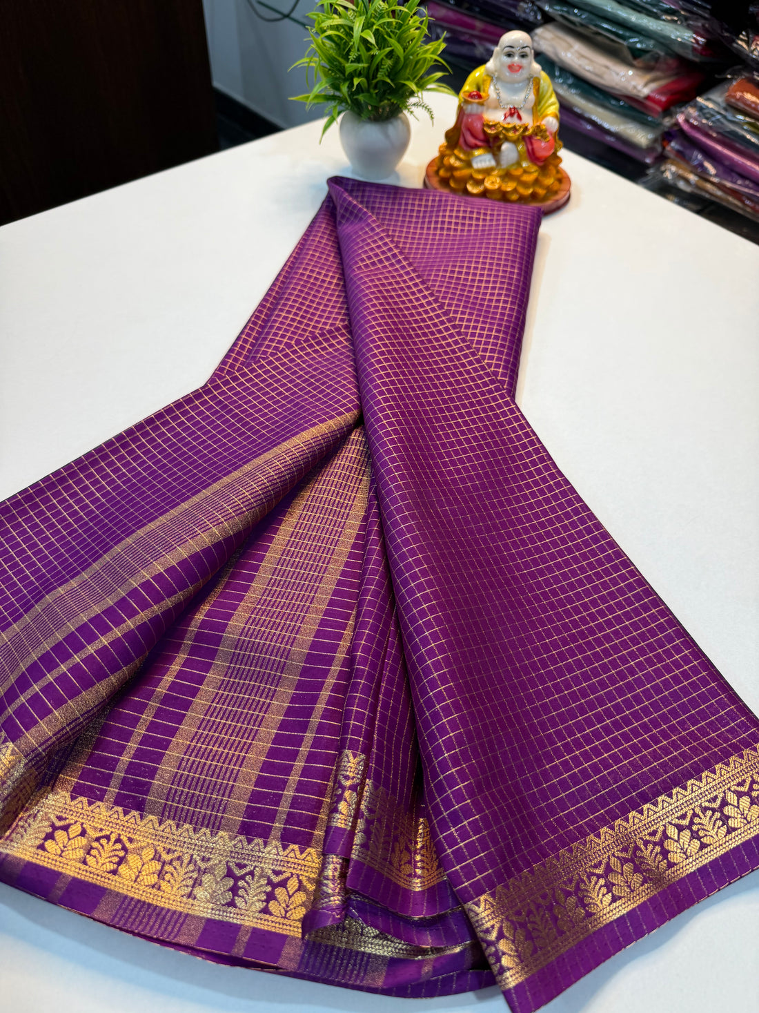 Premium Mysore Crepe Silk Saree with Checks Pattern…