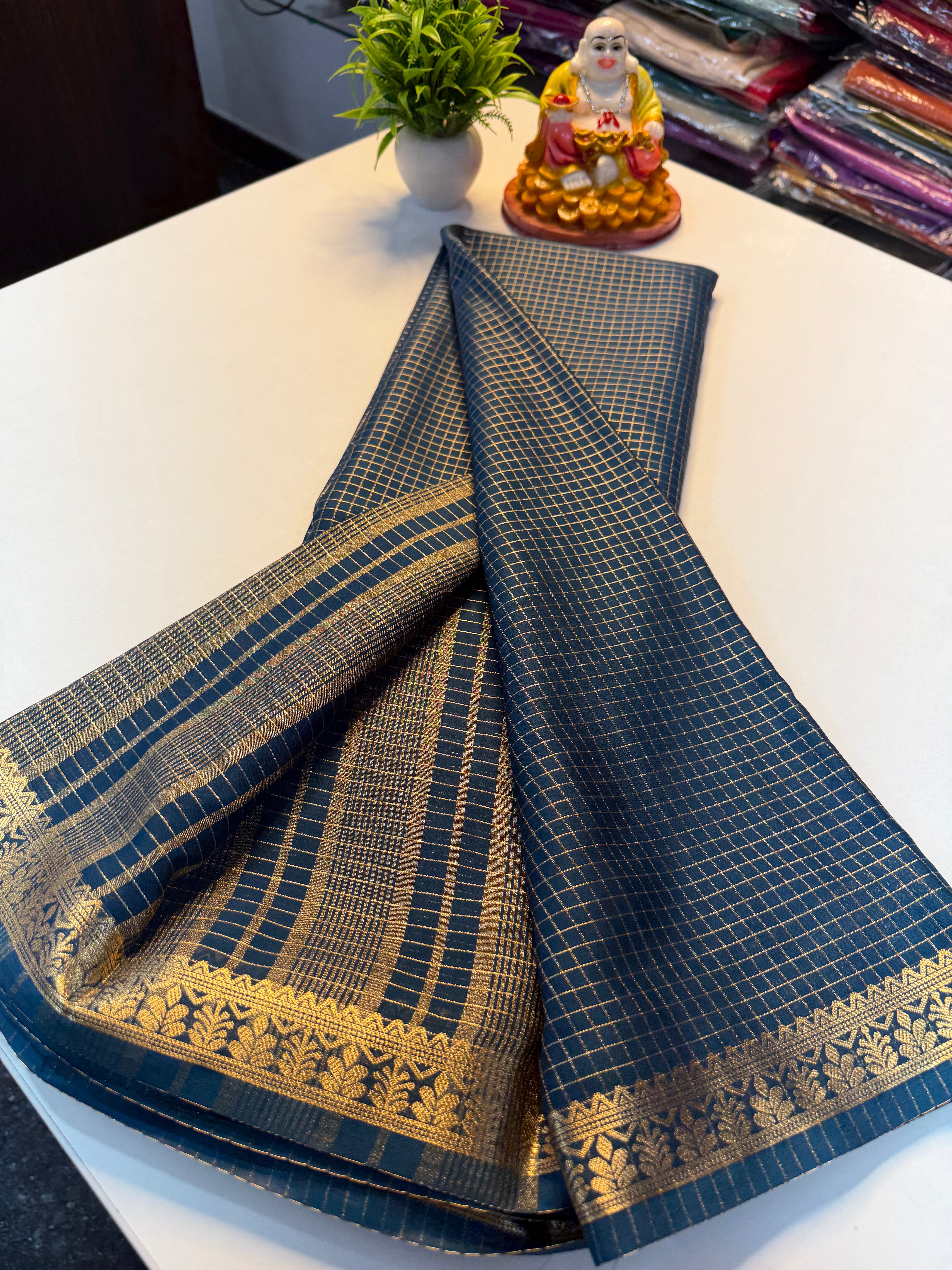 Premium Mysore Crepe Silk Saree with Checks Pattern…