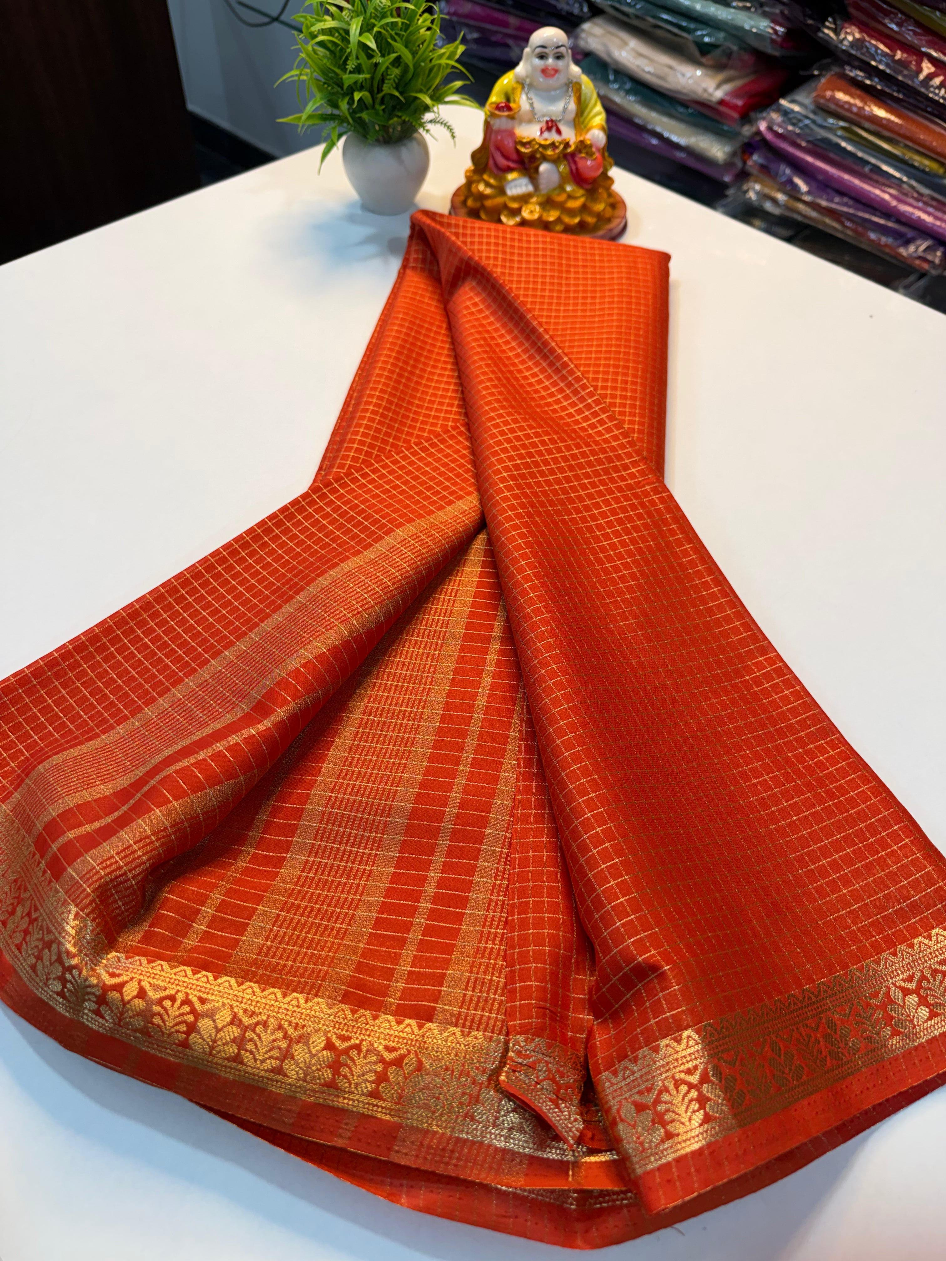 Premium Mysore Crepe Silk Saree with Checks Pattern…