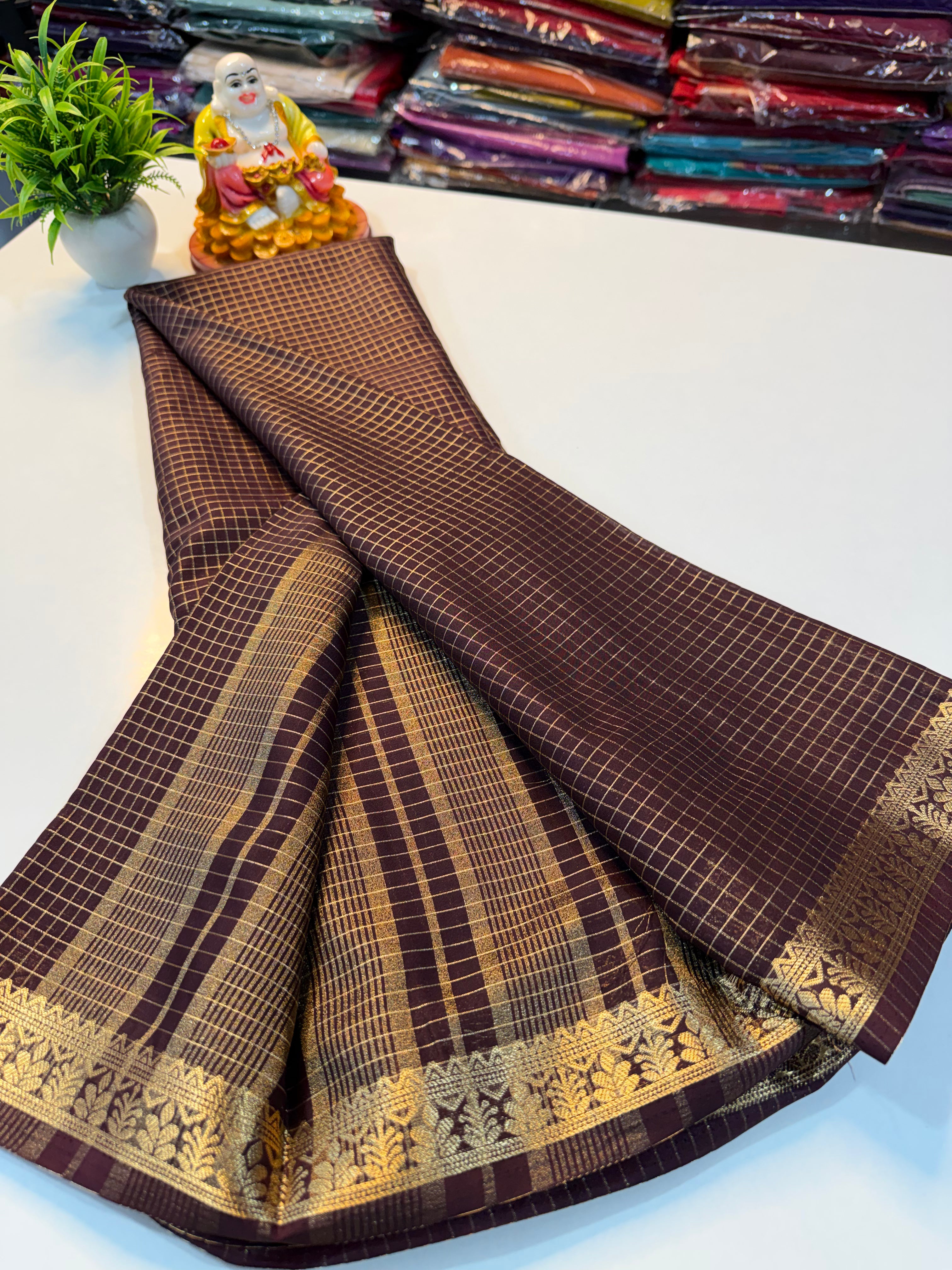 Premium Mysore Crepe Silk Saree with Checks Pattern…