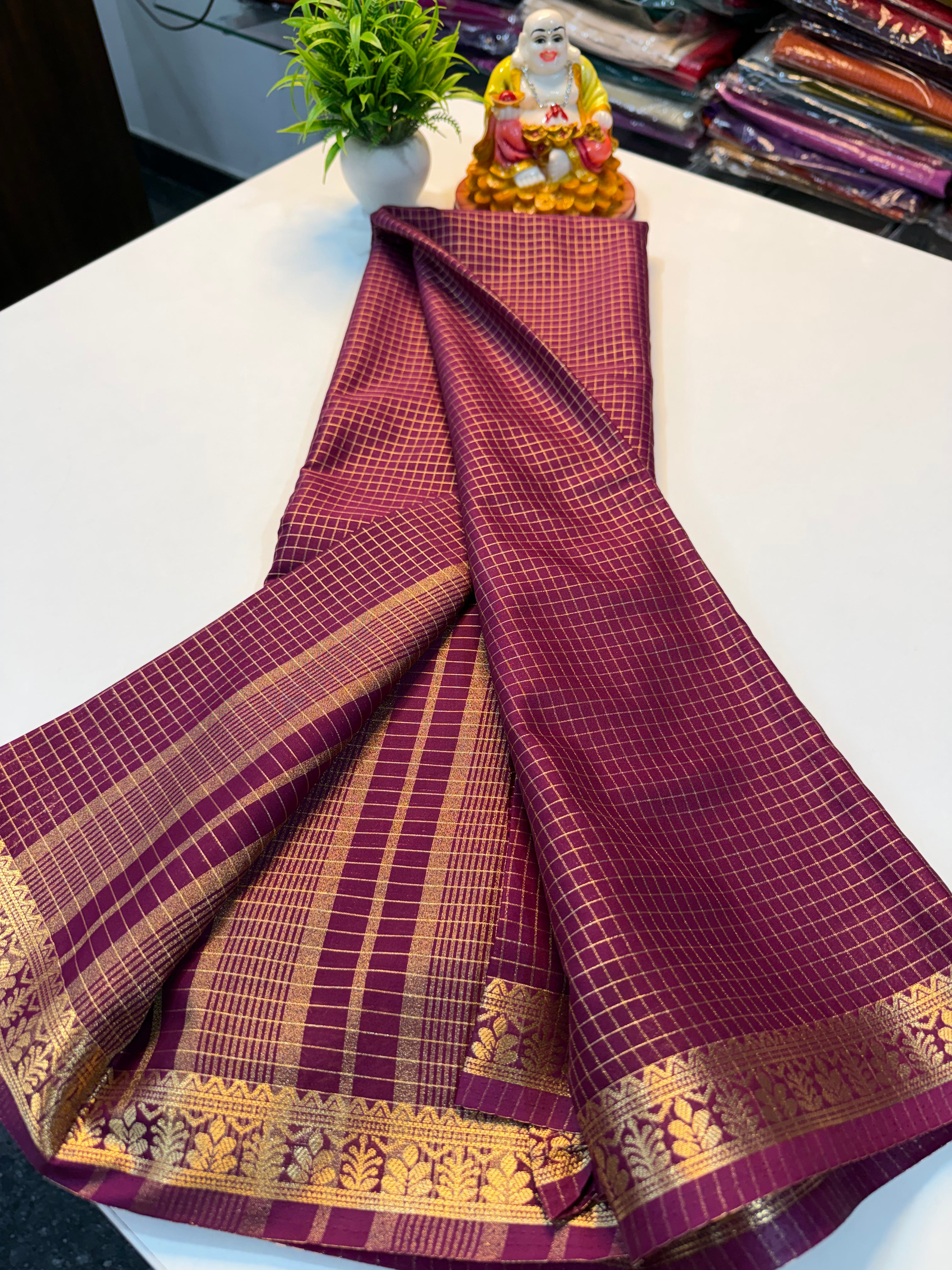 Premium Mysore Crepe Silk Saree with Checks Pattern…