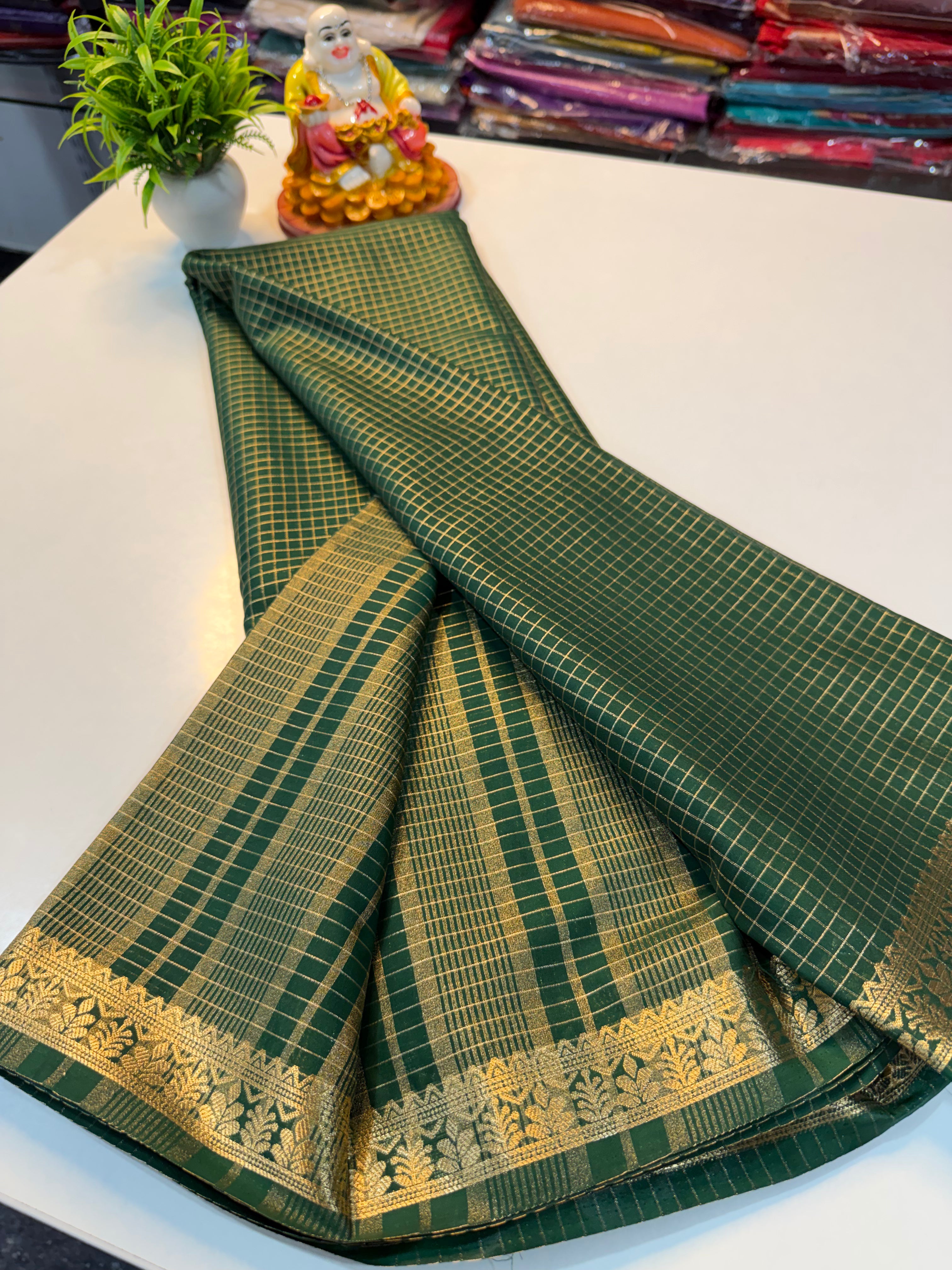 Premium Mysore Crepe Silk Saree with Checks Pattern…