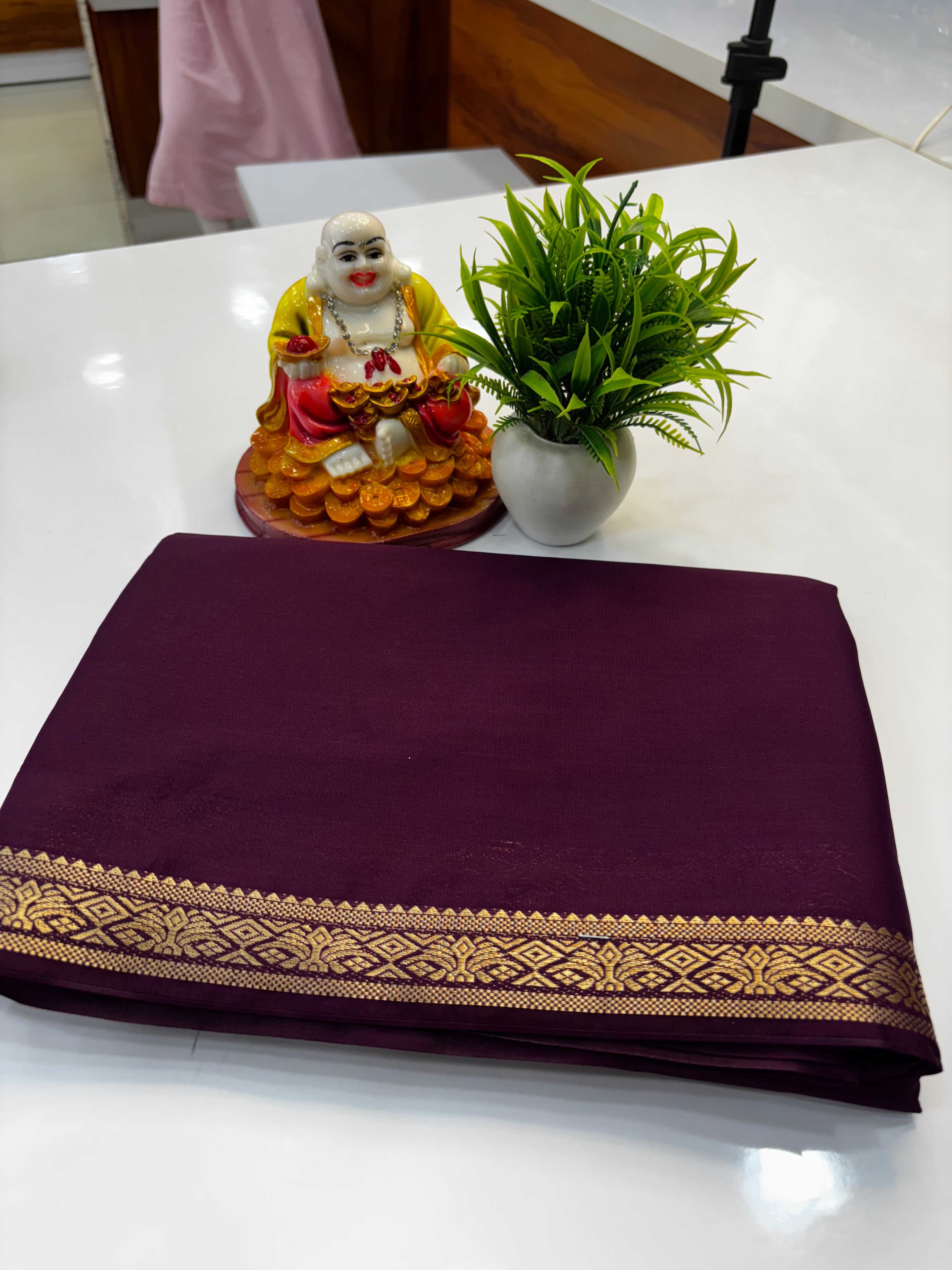 Elegant Mysore Crepe Silk Saree with Small Border & Beautiful Pallu | Padmavathi Silks