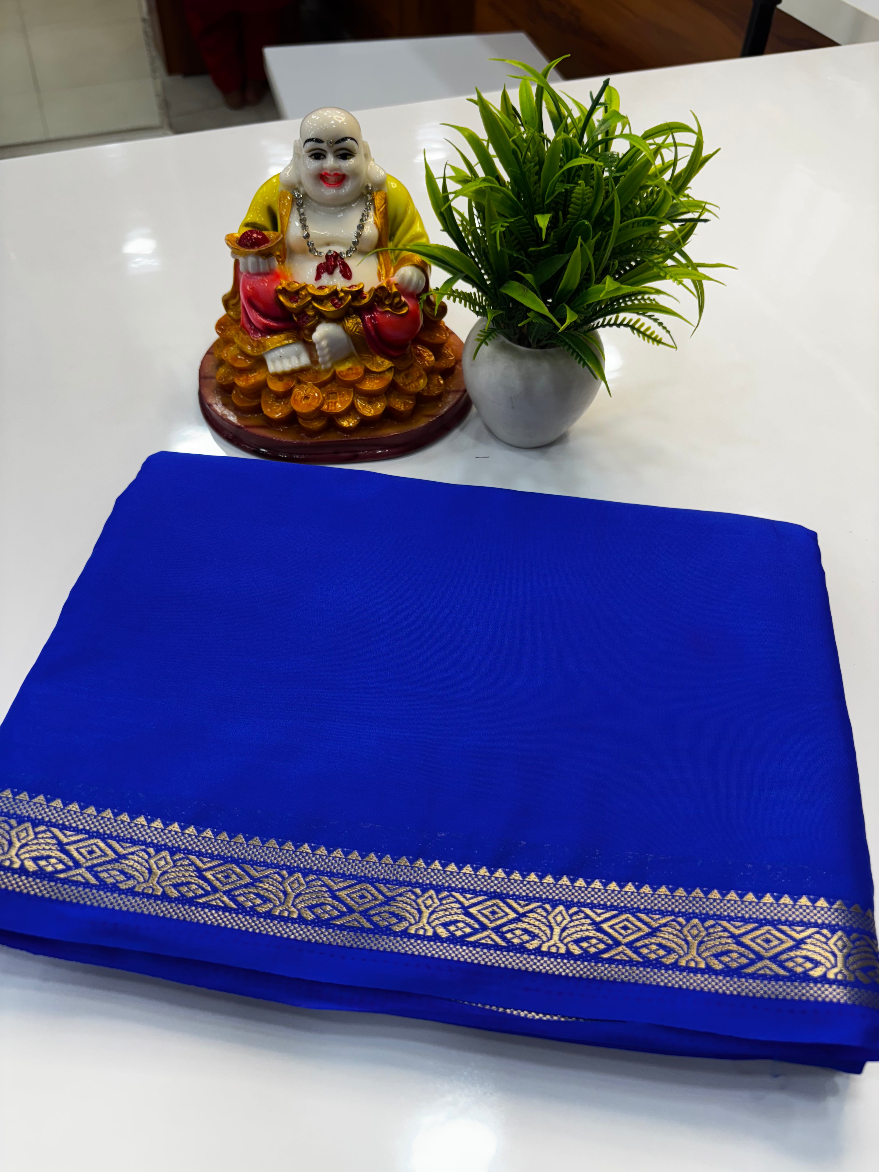 Elegant Mysore Crepe Silk Saree with Small Border & Beautiful Pallu | Padmavathi Silks