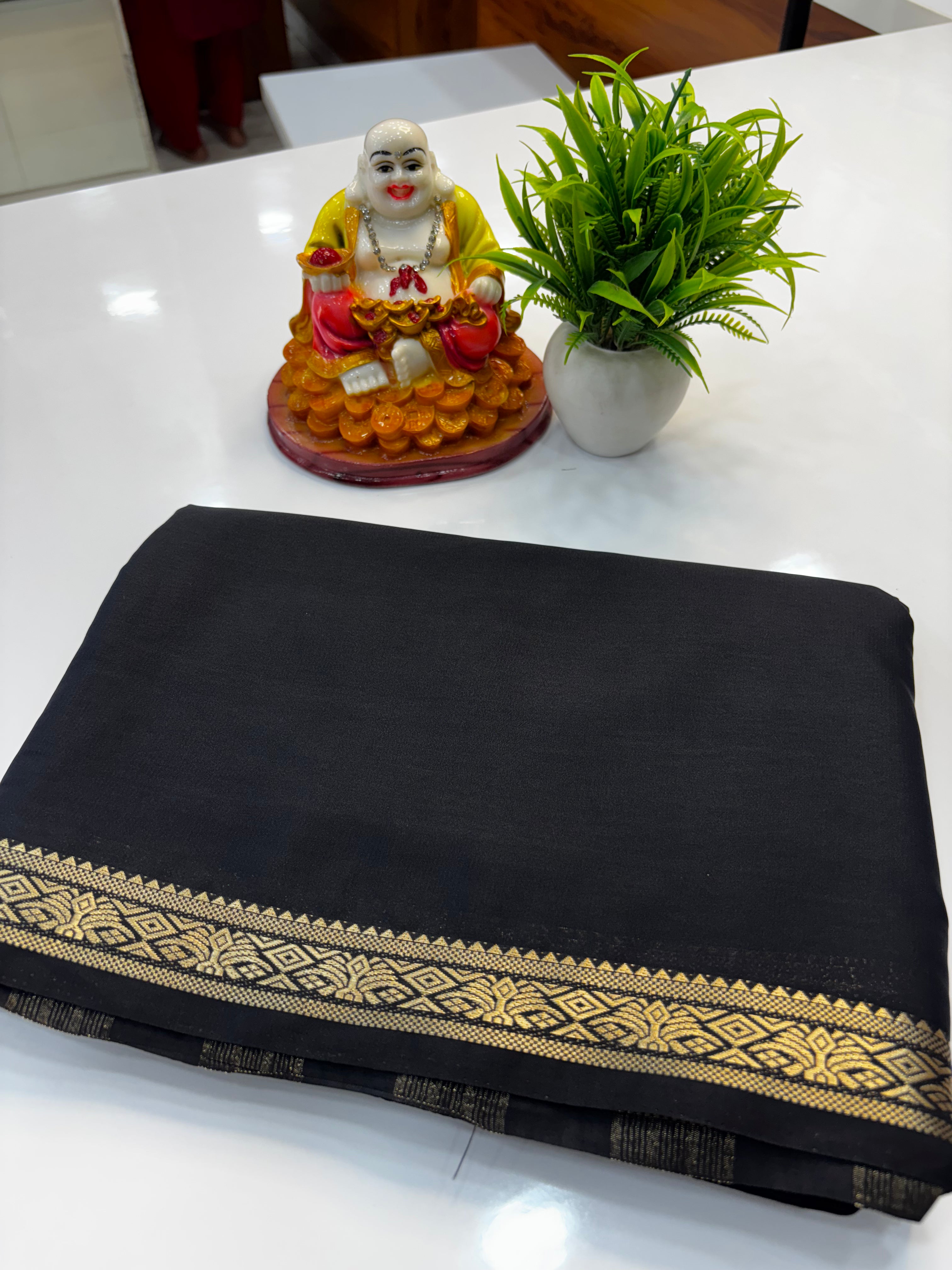 Elegant Mysore Crepe Silk Saree with Small Border & Beautiful Pallu | Padmavathi Silks