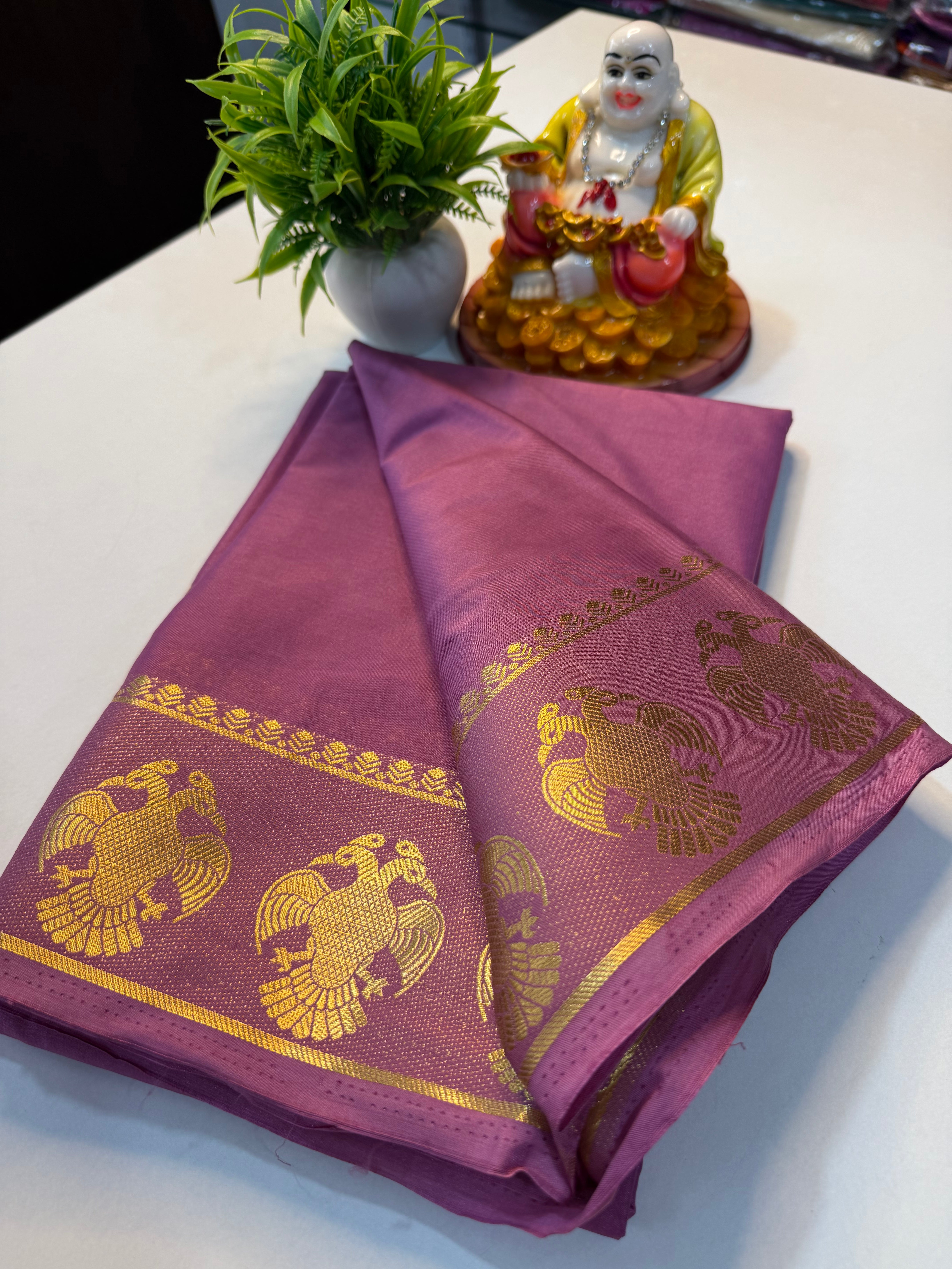 Mysore Crepe Silk Saree with Garuda Border &amp; Chit Pallu…