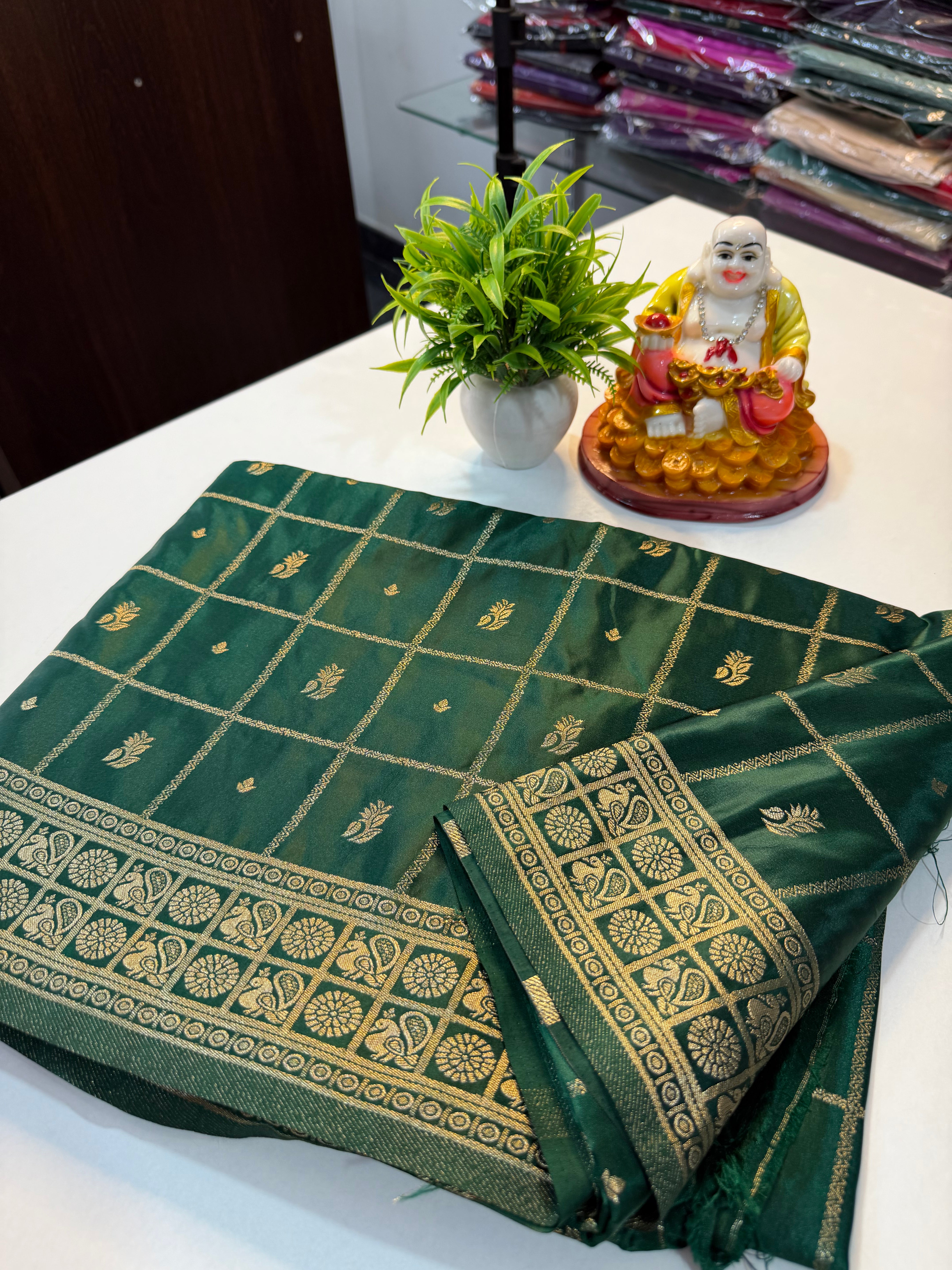 Premium Satin Saree with Checks & Buttas | Rich Pallu …