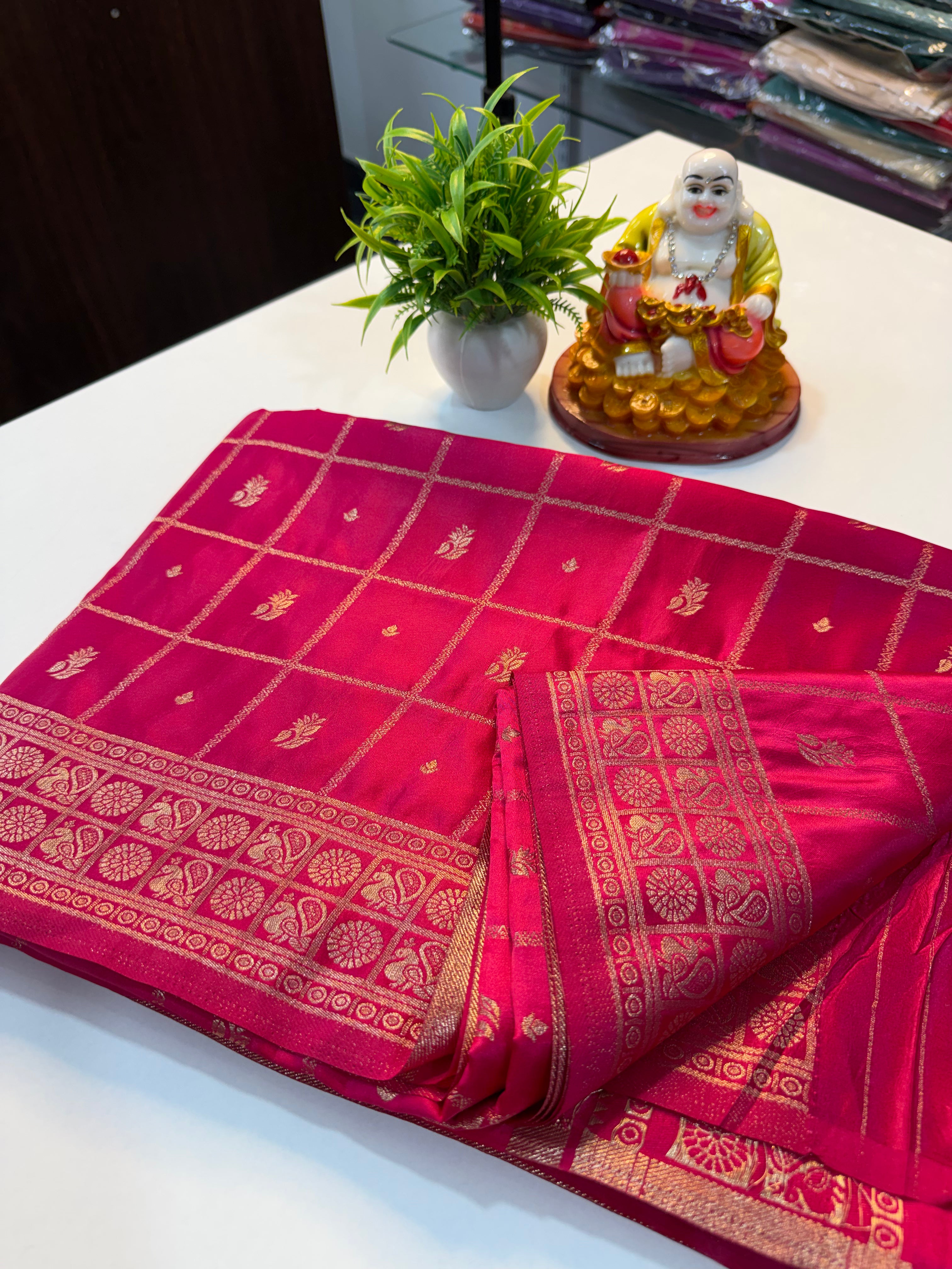 Premium Satin Saree with Checks & Buttas | Rich Pallu …