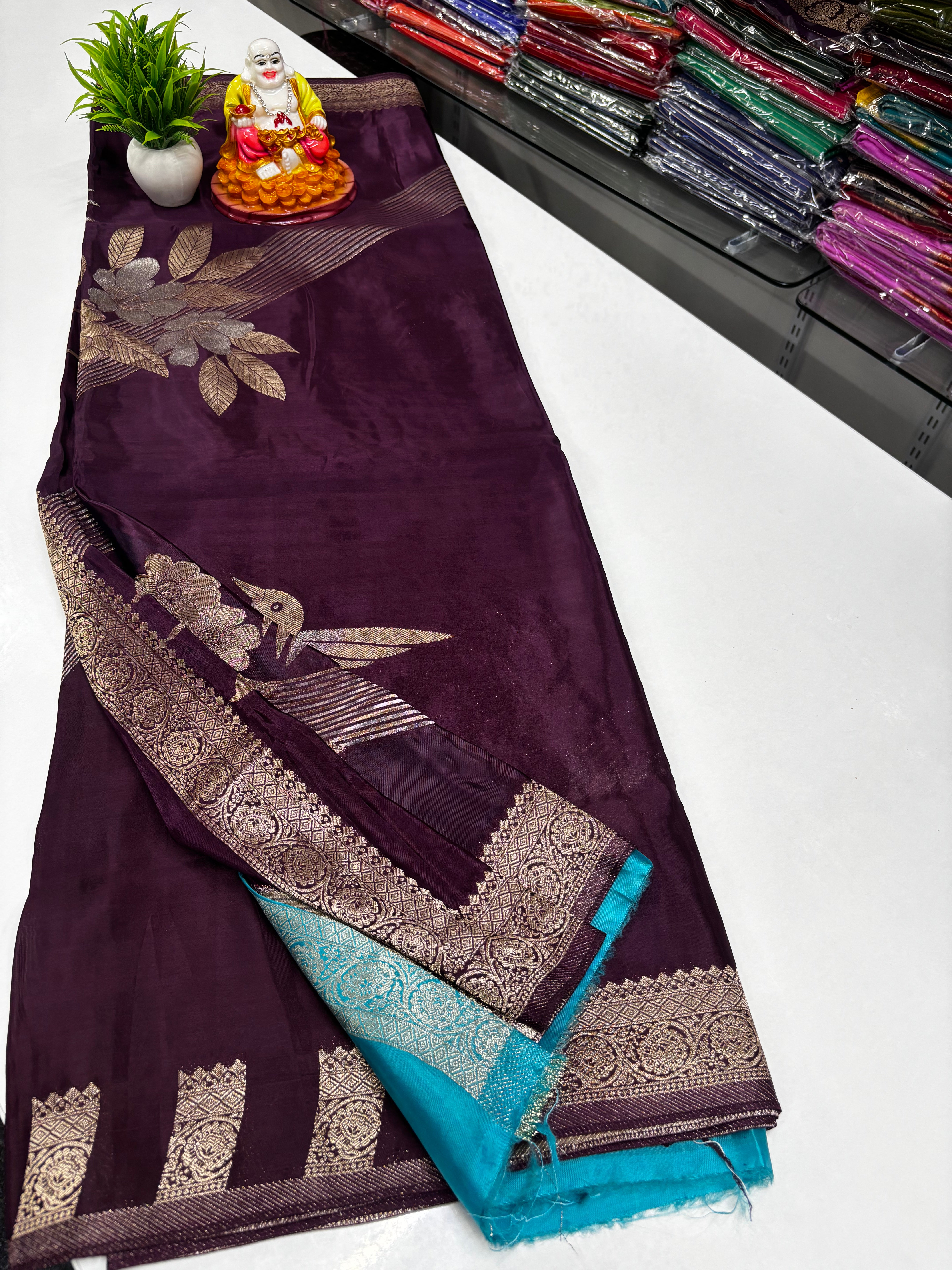 Premium Viscose Saree with Bird & Flower Design and Rich Pallu