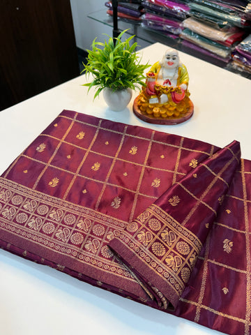 Premium Satin Saree with Checks & Buttas | Rich Pallu …