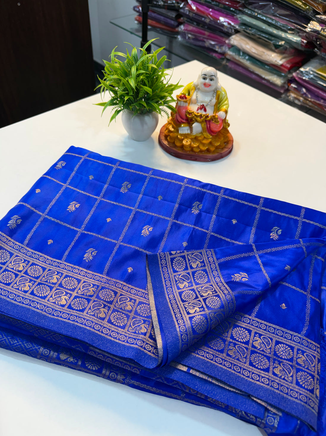 Premium Satin Saree with Checks & Buttas | Rich Pallu …