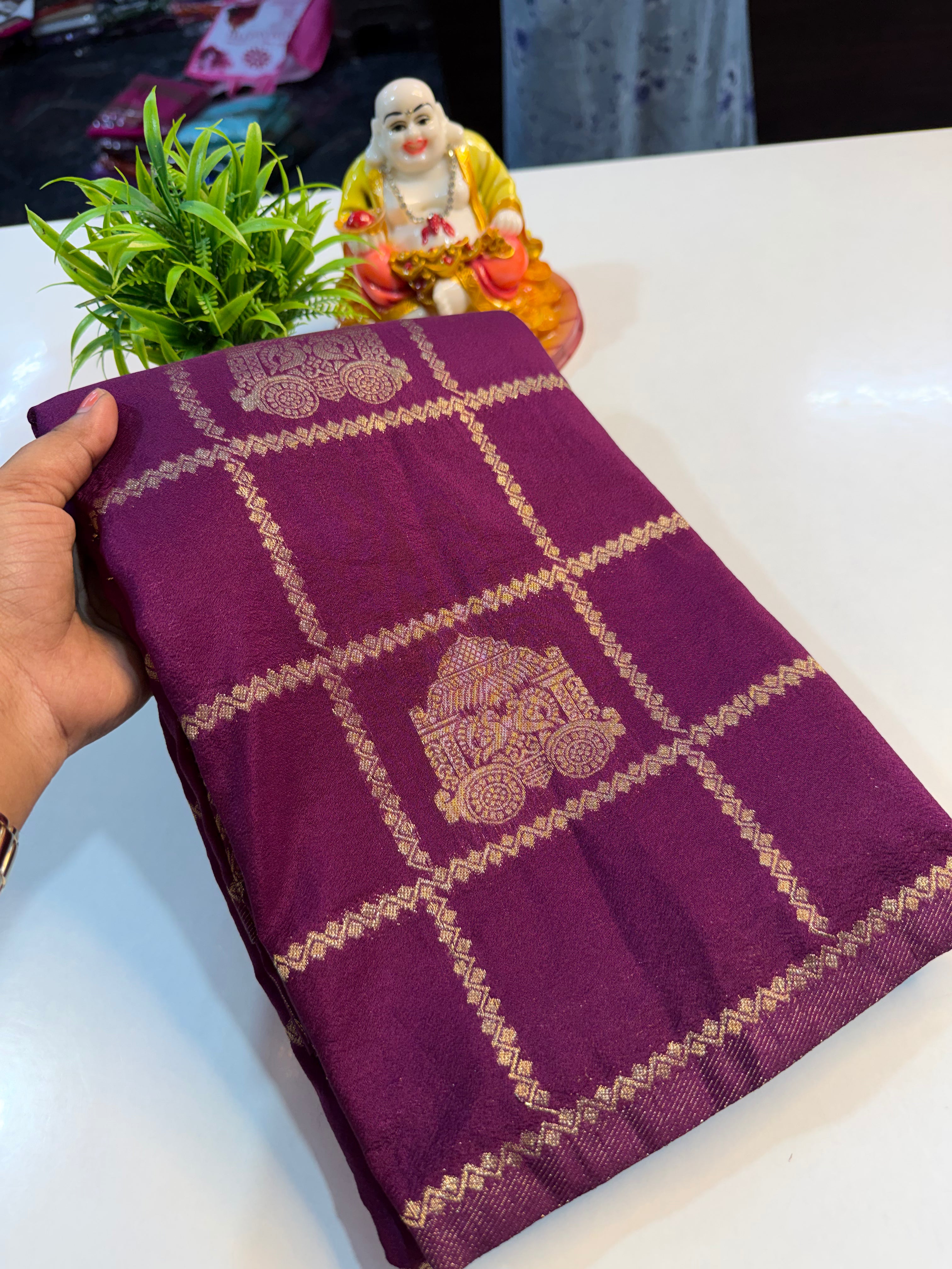 Premium Georgette Saree with Checks, Rich Pallu & Butta Blouse…