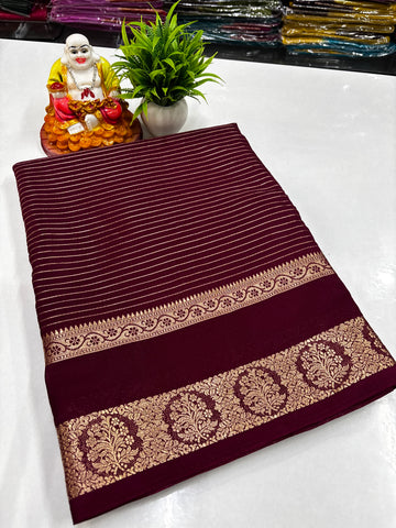 Mysore Crepe Silk Saree with Stripes & Rich Pallu