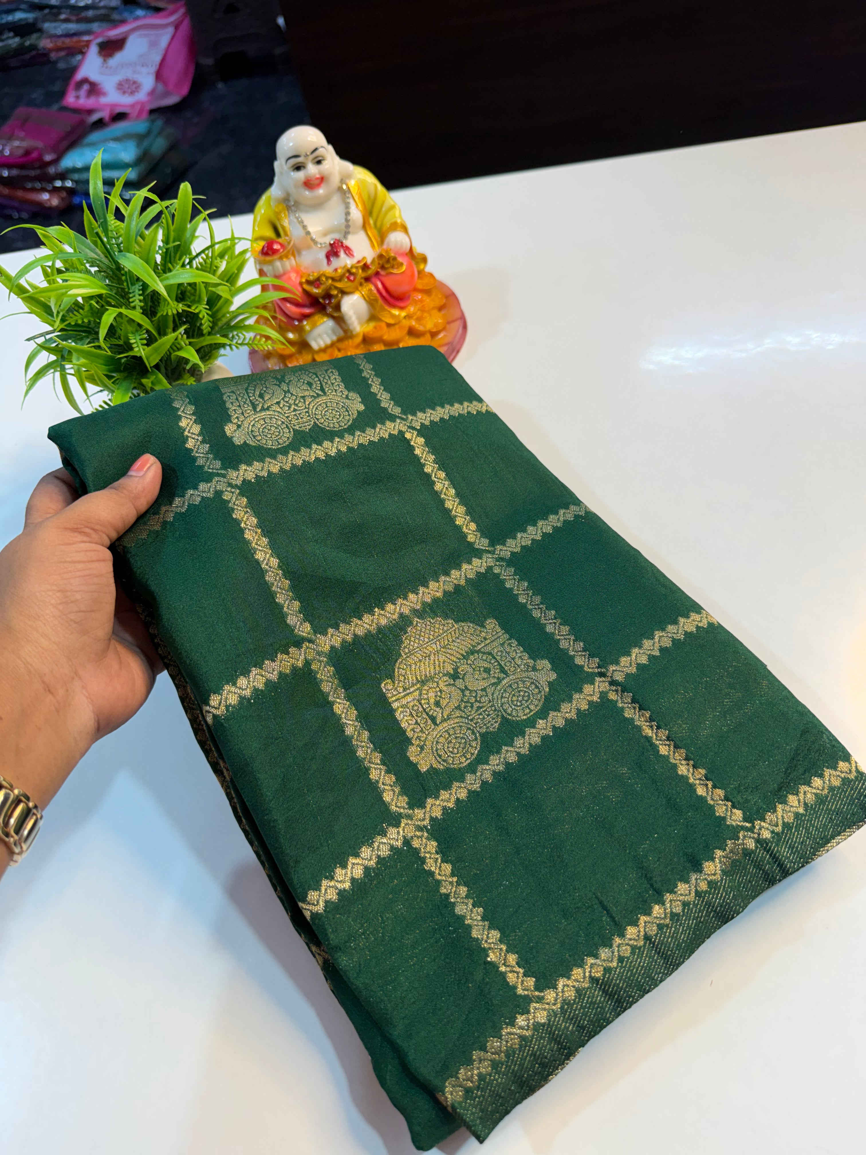 Premium Georgette Saree with Checks, Rich Pallu & Butta Blouse…