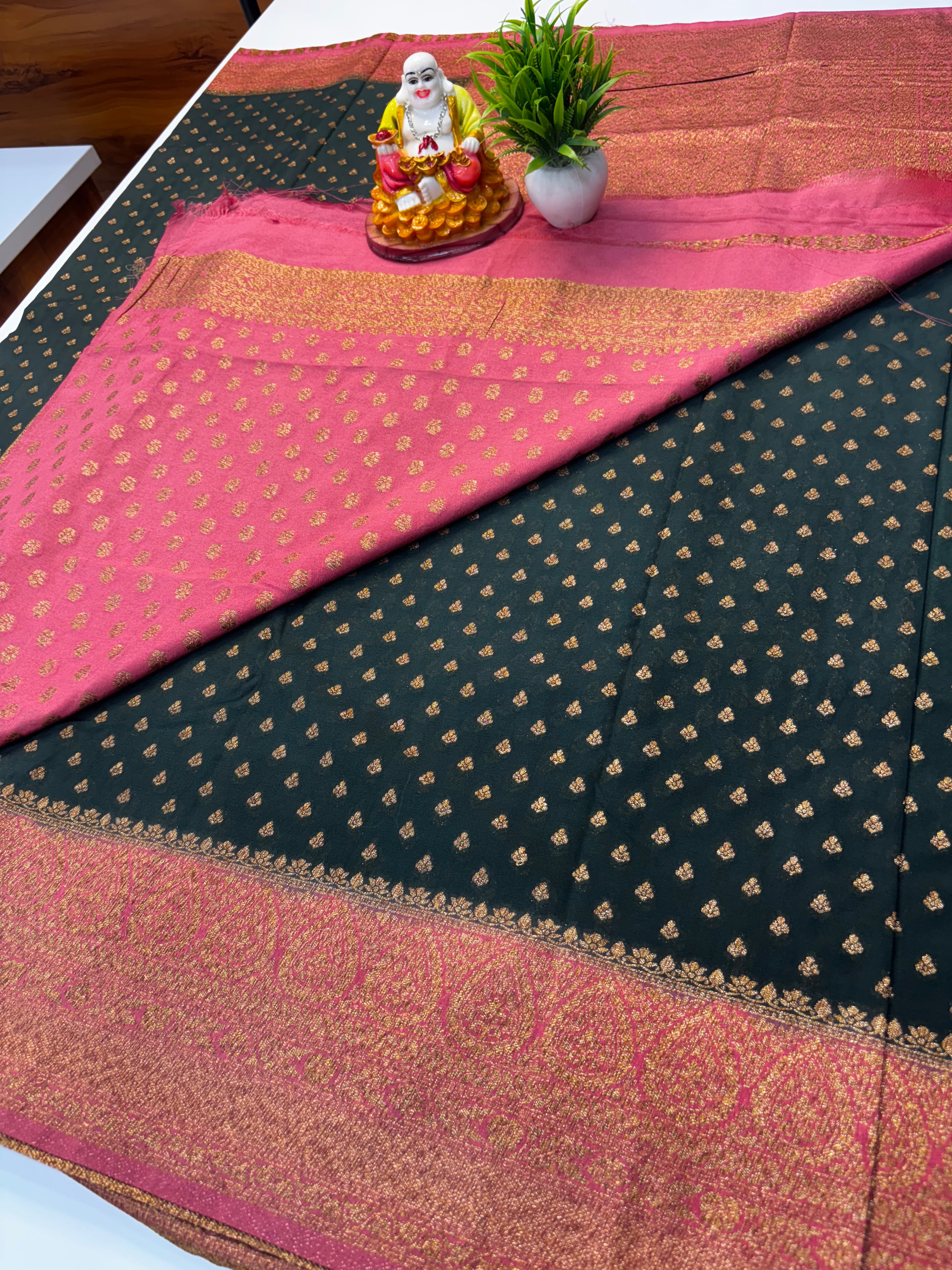 Premium khaddi Georgette Saree with Buttas & Rich Pallu | Padmavathi Silks and Sarees