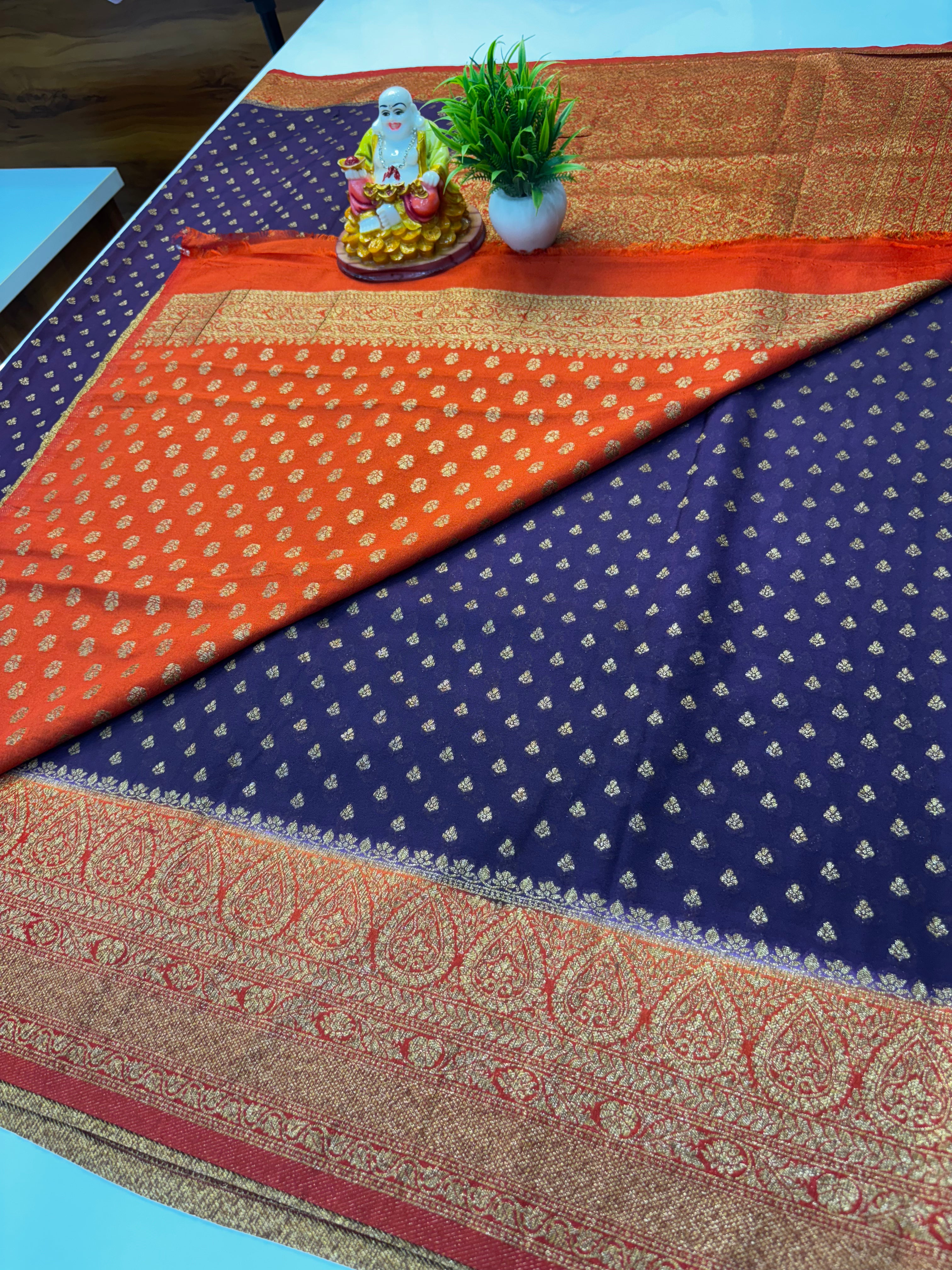 Premium khaddi Georgette Saree with Buttas & Rich Pallu | Padmavathi Silks and Sarees