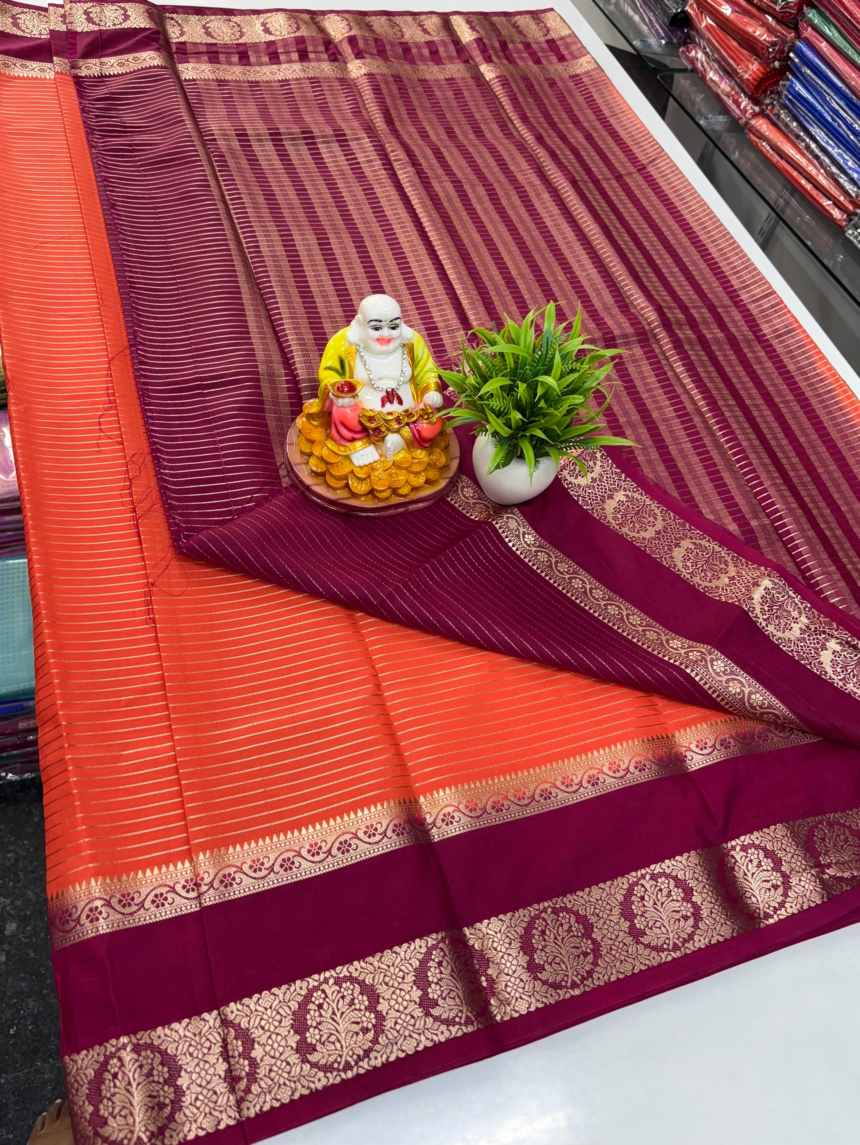 🌸 Mysore Crepe Silk Saree with Beautiful Contrast Border 🌸