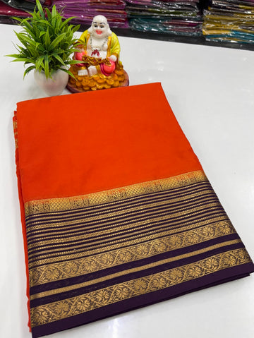 Mysore Crepe Silk Saree with Contrast Border &amp; Rich Pallu