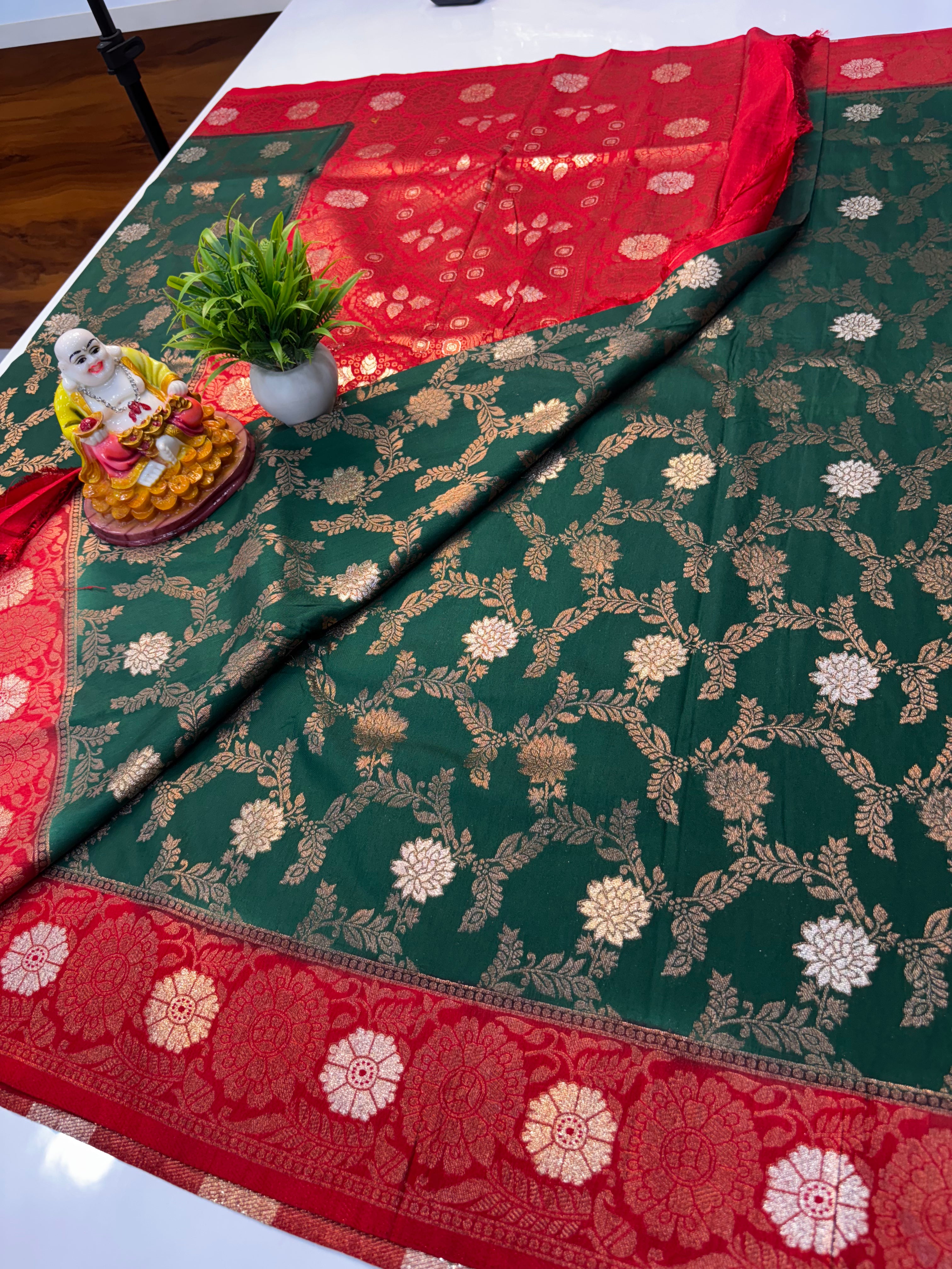 Tussar Silk Saree with Georgette Pattern & Meenakari Design | Rich Pallu