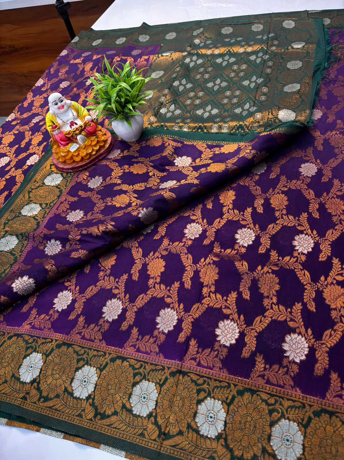 Tussar Silk Saree with Georgette Pattern & Meenakari Design | Rich Pallu