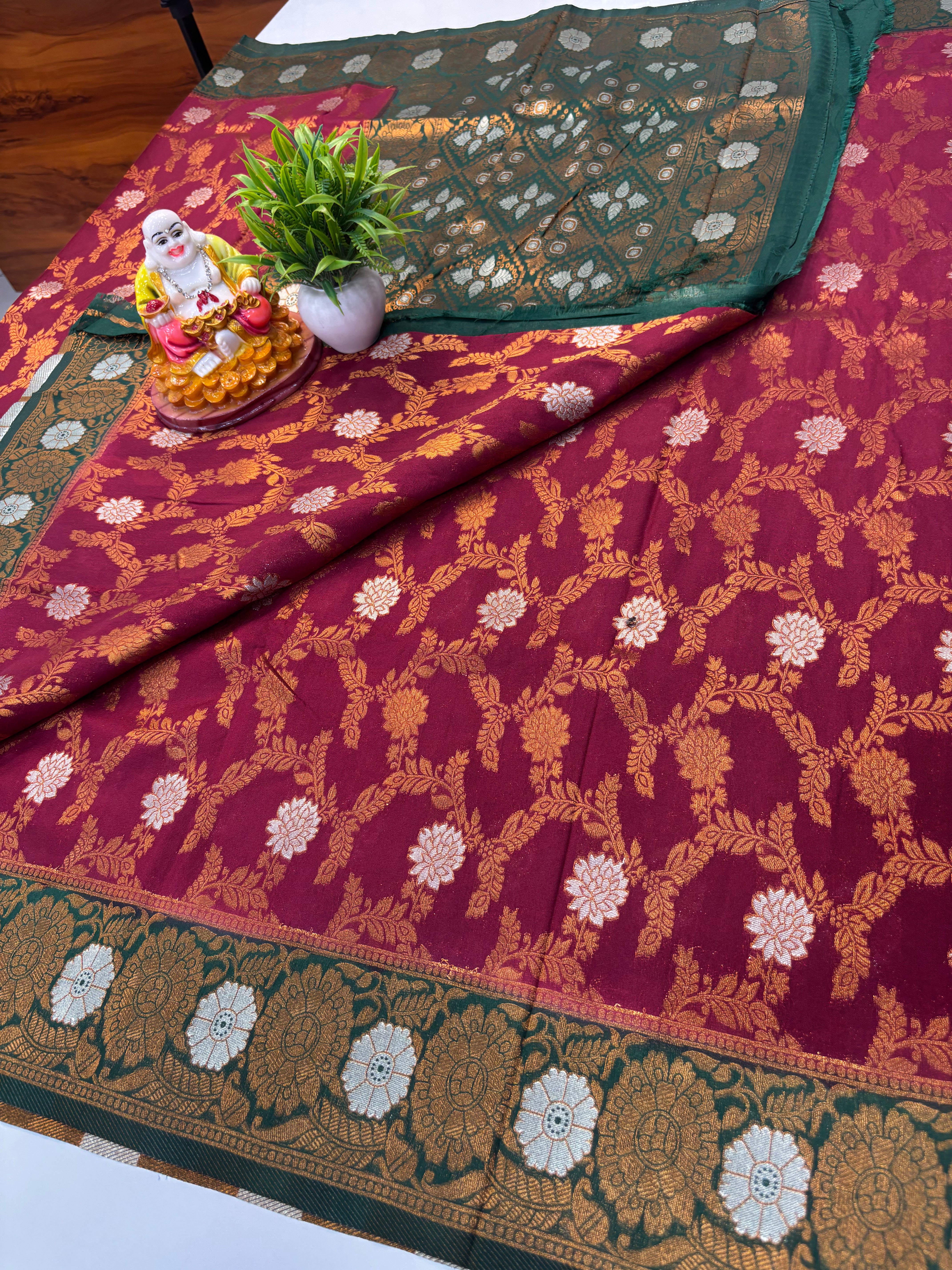Tussar Silk Saree with Georgette Pattern & Meenakari Design | Rich Pallu