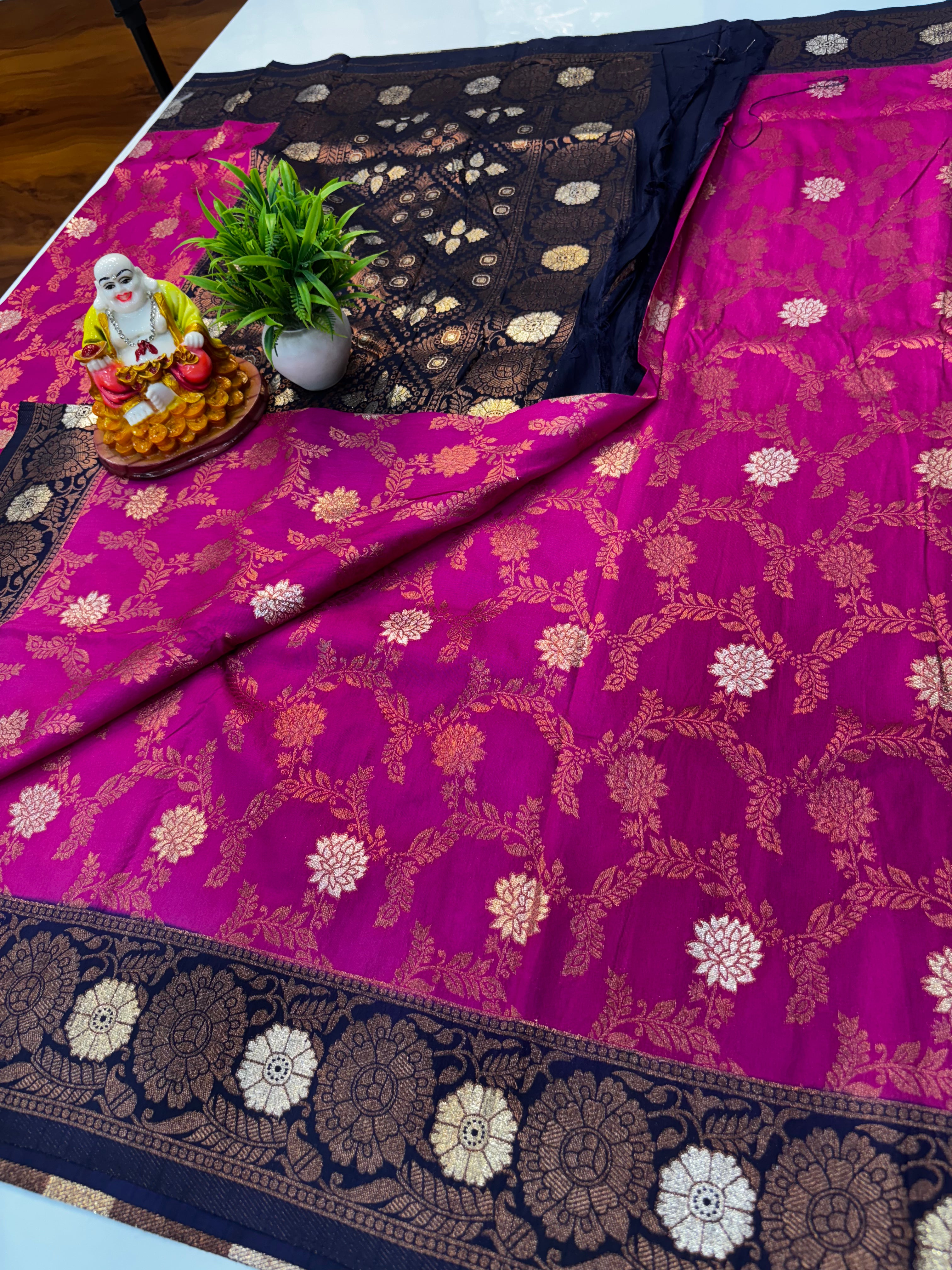 Tussar Silk Saree with Georgette Pattern & Meenakari Design | Rich Pallu