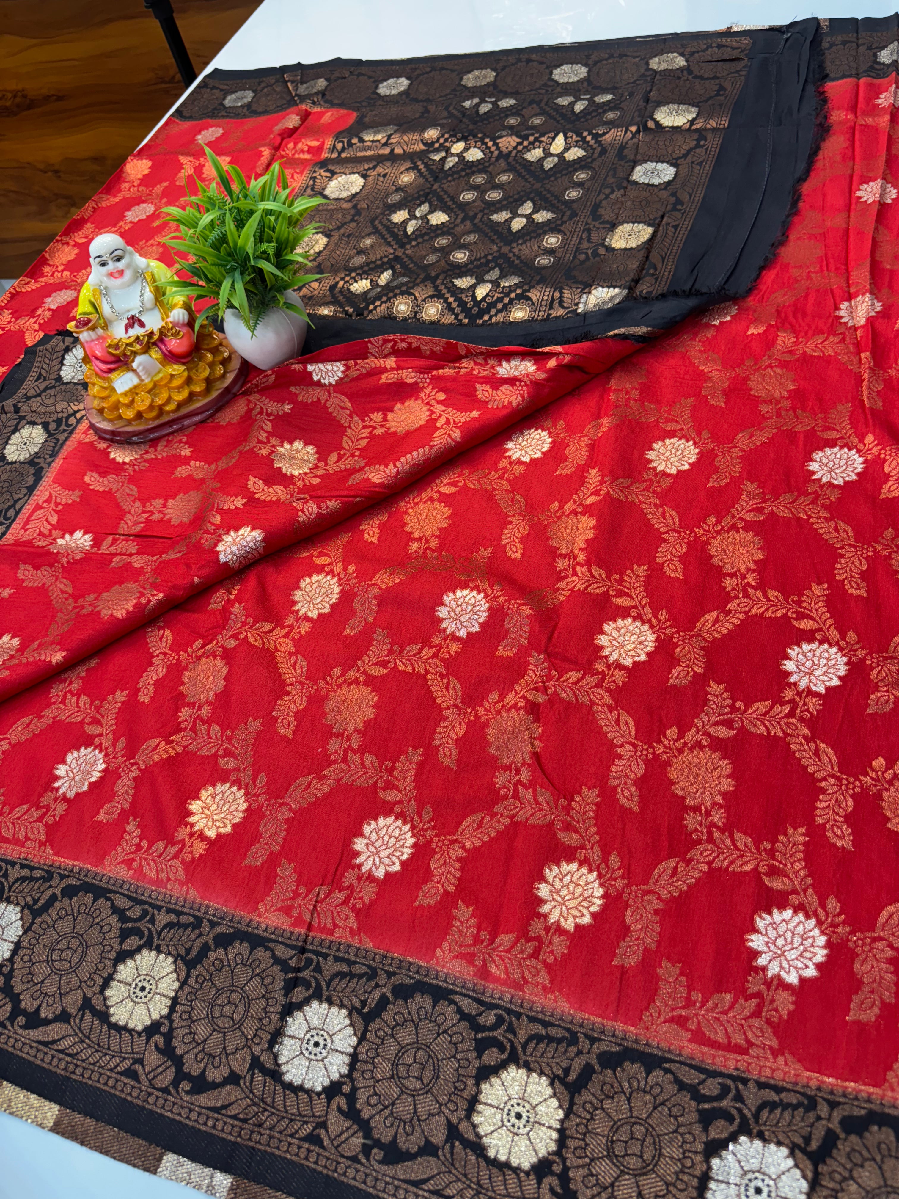 Tussar Silk Saree with Georgette Pattern & Meenakari Design | Rich Pallu