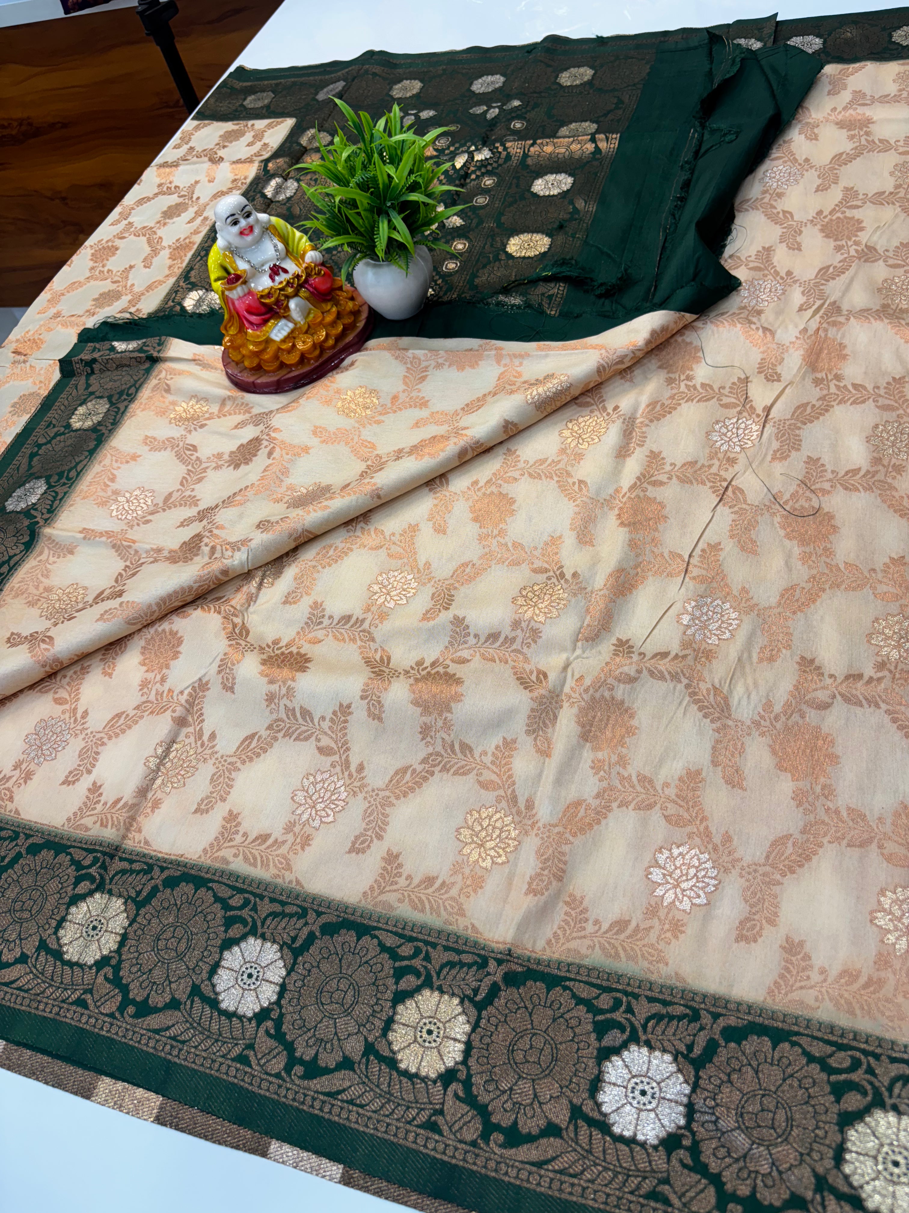 Tussar Silk Saree with Georgette Pattern & Meenakari Design | Rich Pallu