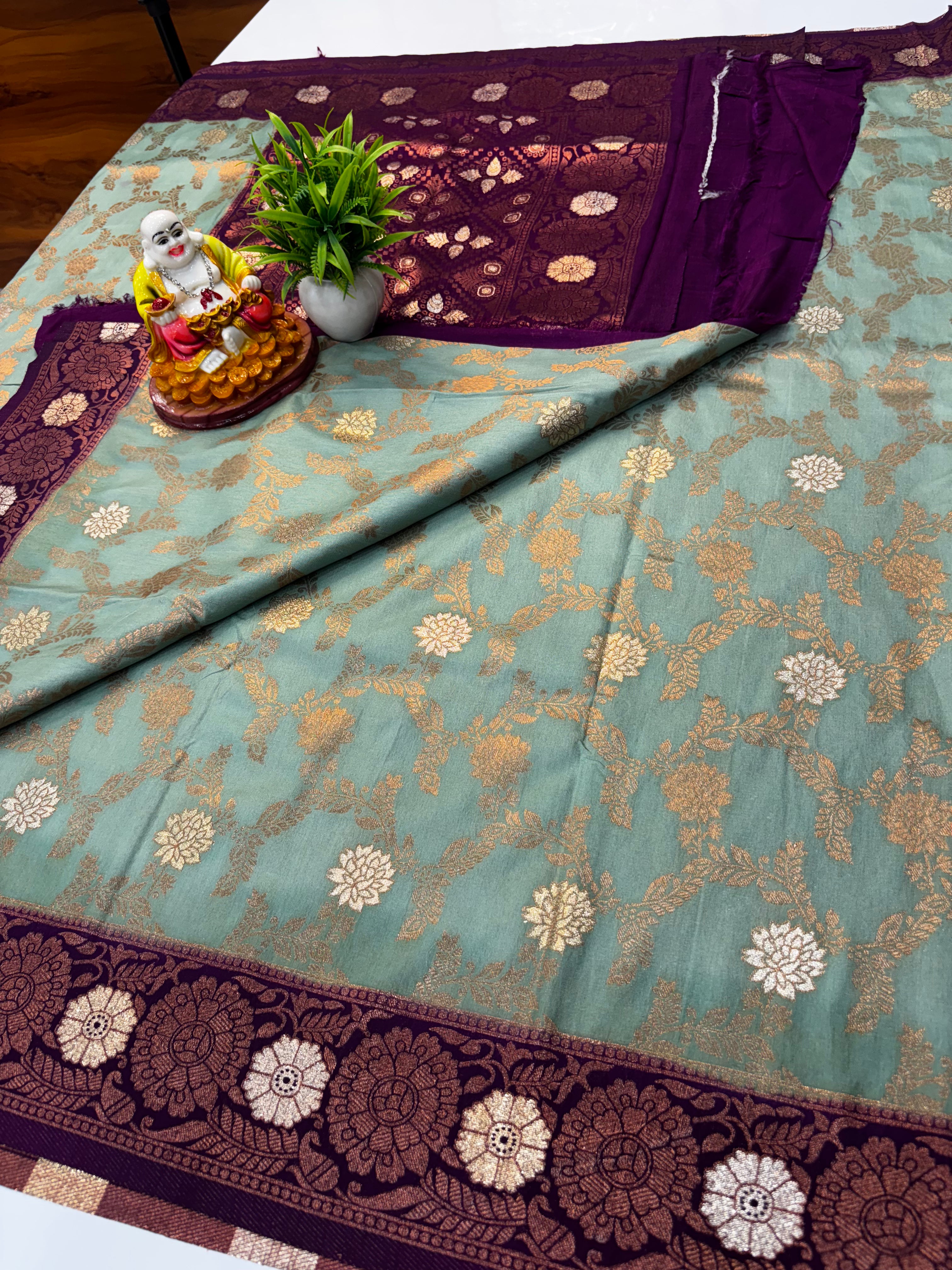 Tussar Silk Saree with Georgette Pattern & Meenakari Design | Rich Pallu