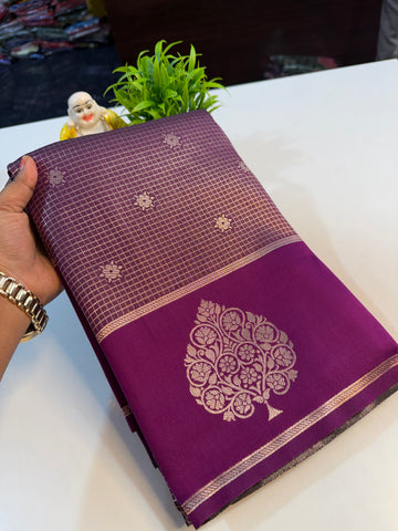 Beautiful Semi Silk Saree with Checks & Buttas | Rich pallu…