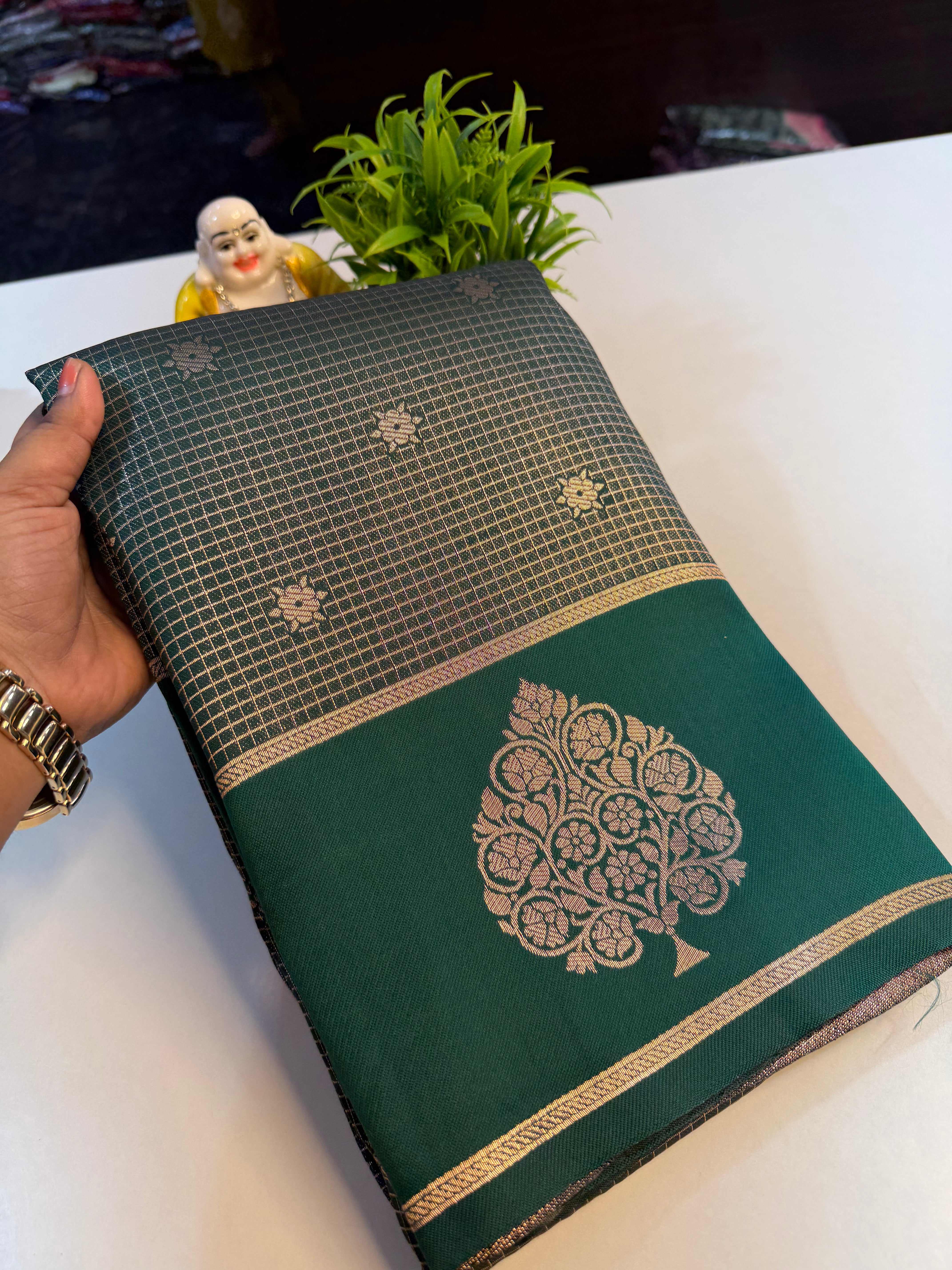 Beautiful Semi Silk Saree with Checks & Buttas | Rich pallu…