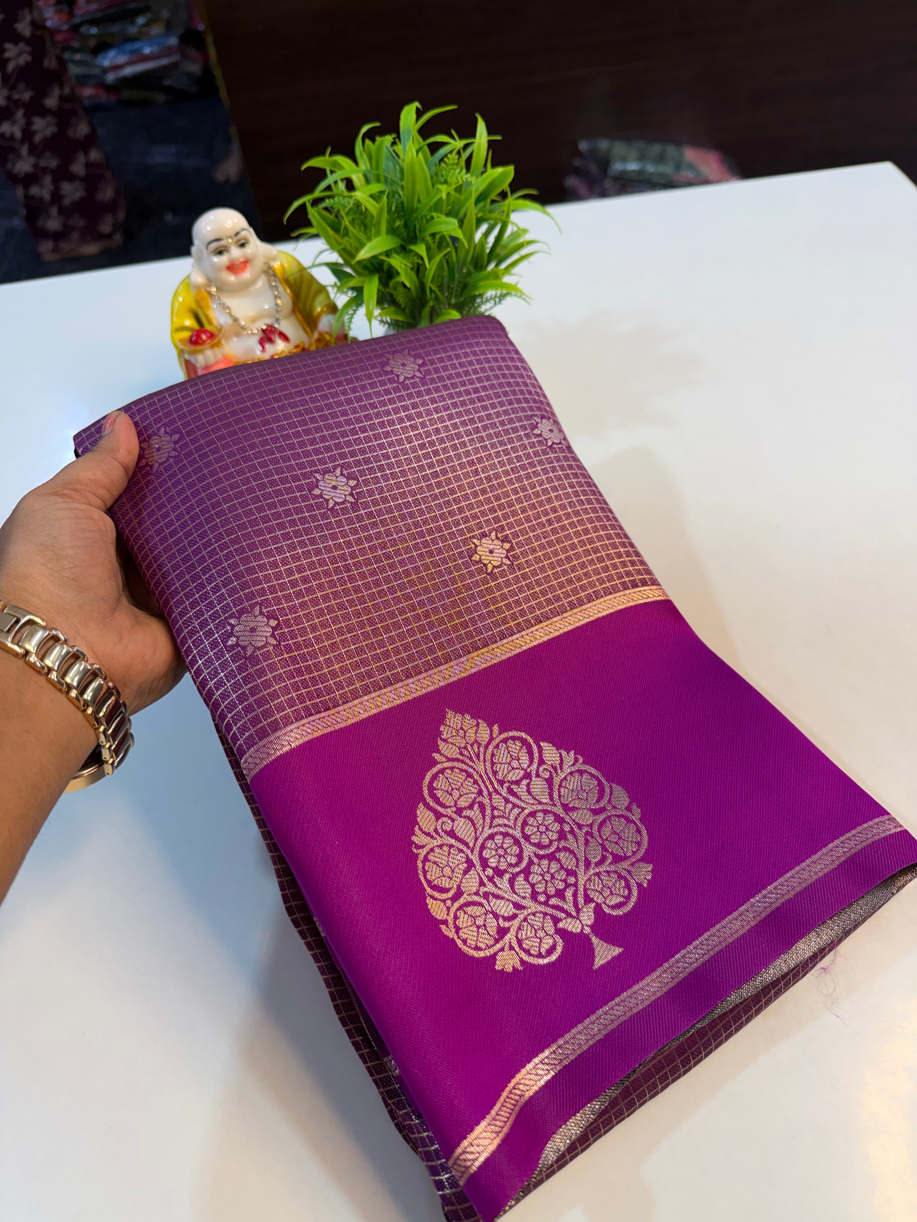 Beautiful Semi Silk Saree with Checks & Buttas | Rich pallu…